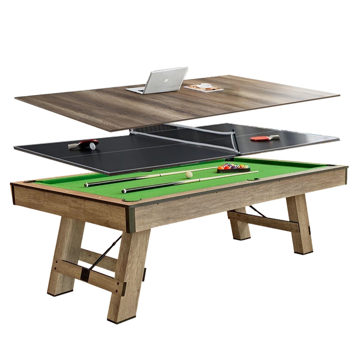 3 in 1 Pool Table 8ft MDF Billiards plus Table Tennis plus Dining Multi-Function Indoor Game Table Full Accessory Set - View 2