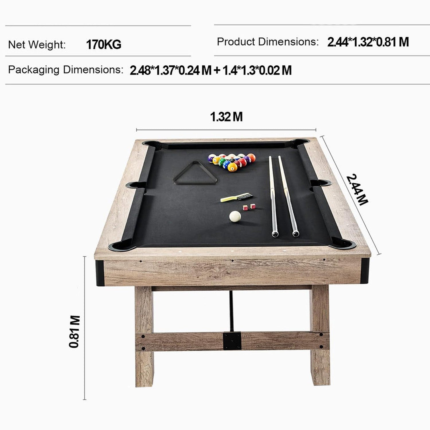3 in 1 Pool Table 8ft MDF Billiards plus Table Tennis plus Dining Multi-Function Indoor Game Table Full Accessory Set - View 6