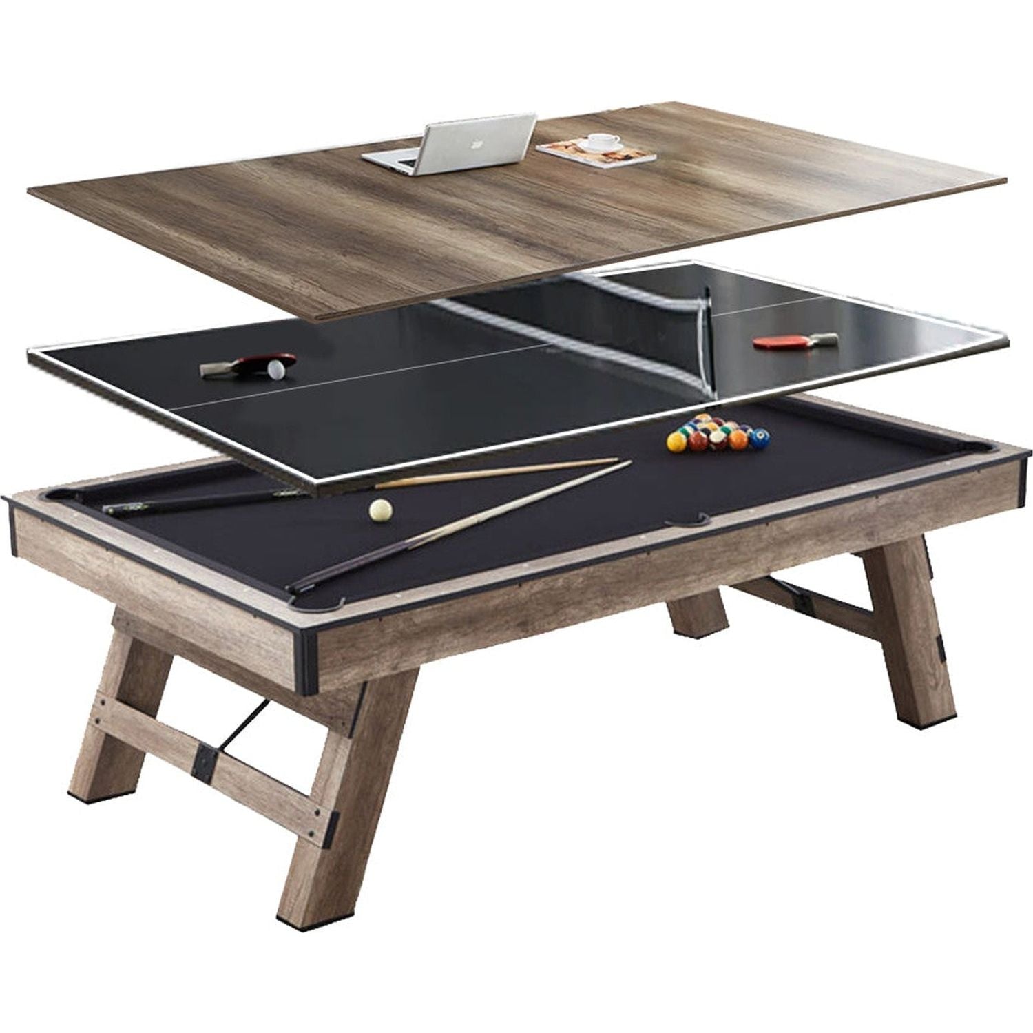 3 in 1 Pool Table 8ft MDF Billiards plus Table Tennis plus Dining Multi-Function Indoor Game Table Full Accessory Set