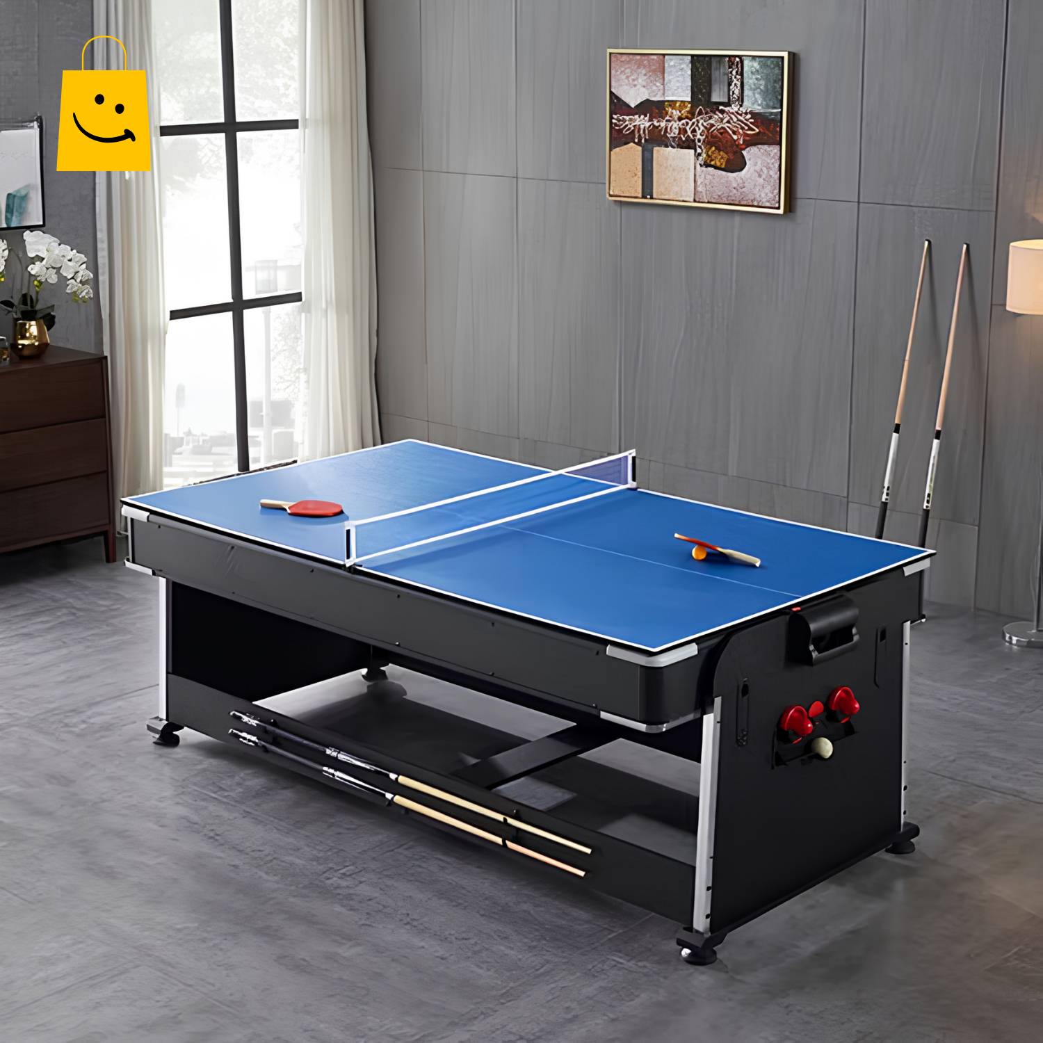 4 in 1 Billiard Pool Table 7ft MDF Multi-Function Indoor Game Table with Wooden Balls and Solid Cues - View 2