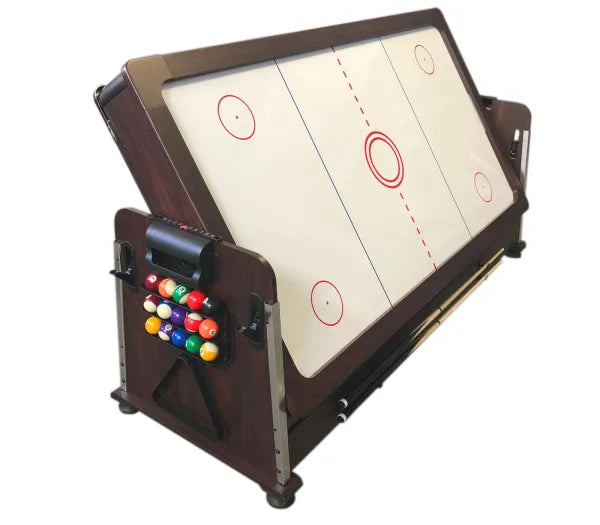 7FT Multi Game Table Mattew Pool Air Hockey Table Tennis Dining 145KG Electric Motor Dark Brown Benches Included - View 7
