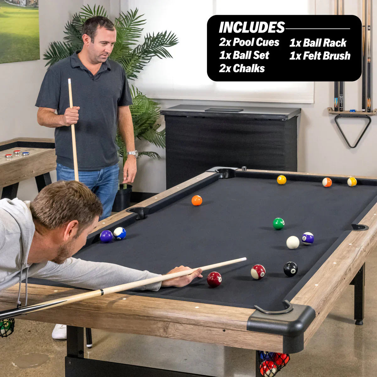 7ft Portable Pool Table | No Assembly Folding Billiard Table | Oak Finish | Full Accessory Set - View 3