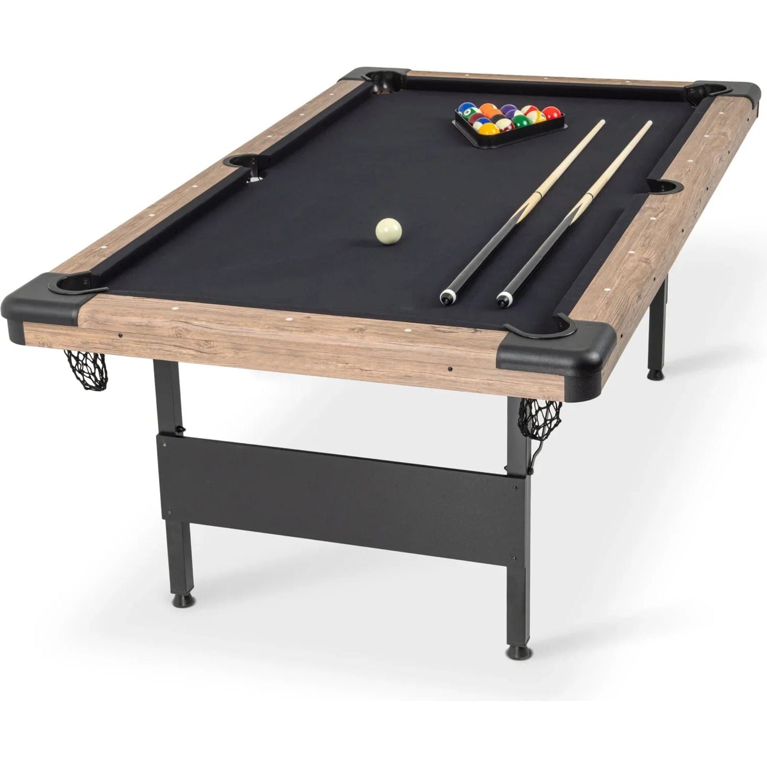 7ft Portable Pool Table | No Assembly Folding Billiard Table | Oak Finish | Full Accessory Set
