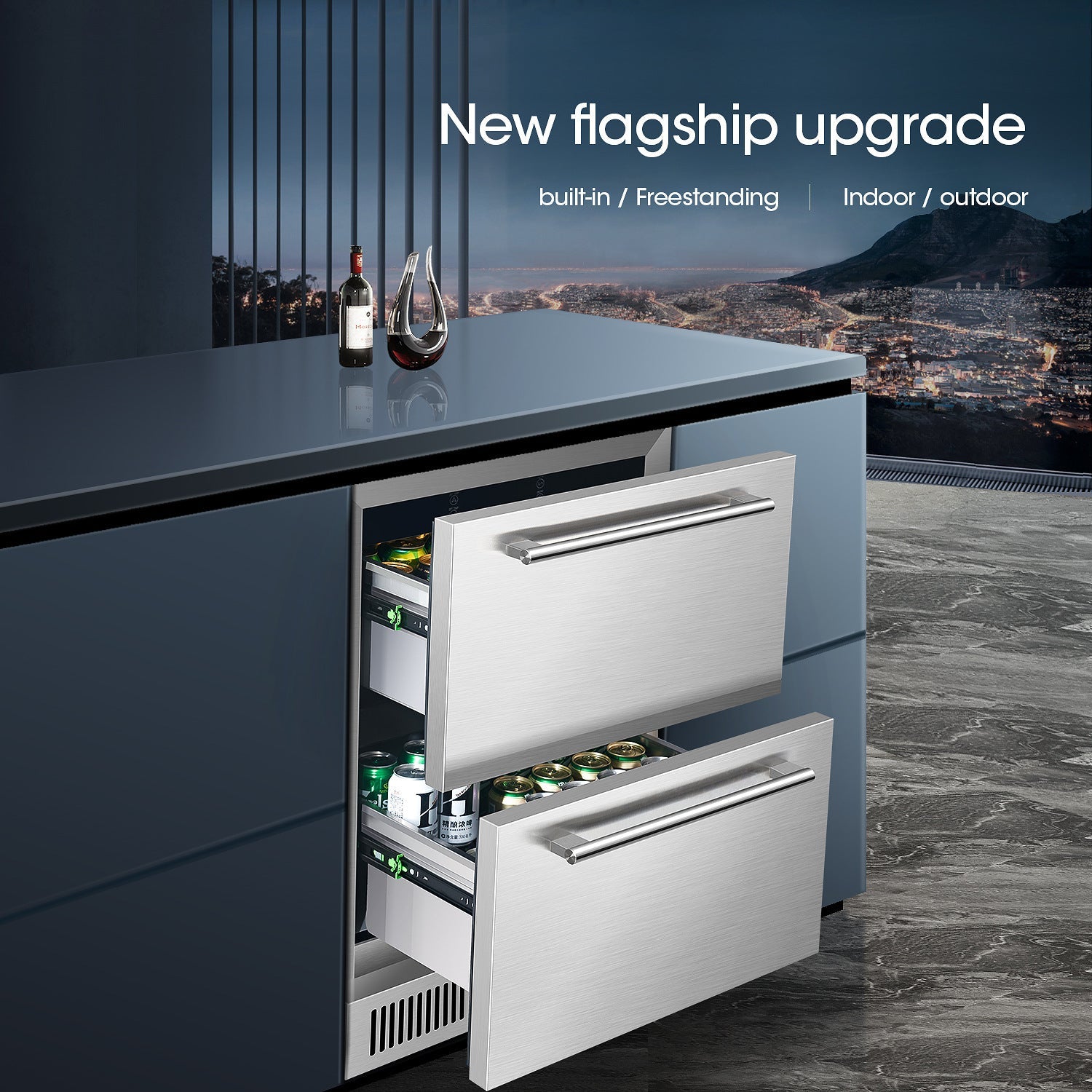 Wine Refrigerator, Under Counter Drawer Refrigeration Cabinet, Stainless Steel Beverage Cooler - COOLBABY