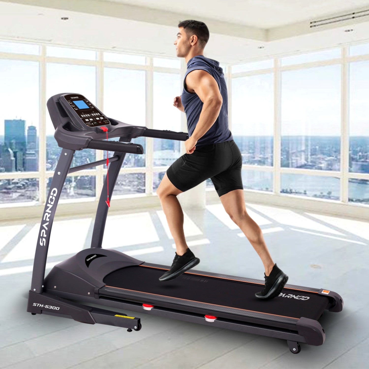 Auto Incline Treadmill STH-5300 5.5HP Peak 140kg 15% Auto Incline 16 km/h 18 Programs Hydraulic Fold Heart Rate Sensor - View 2