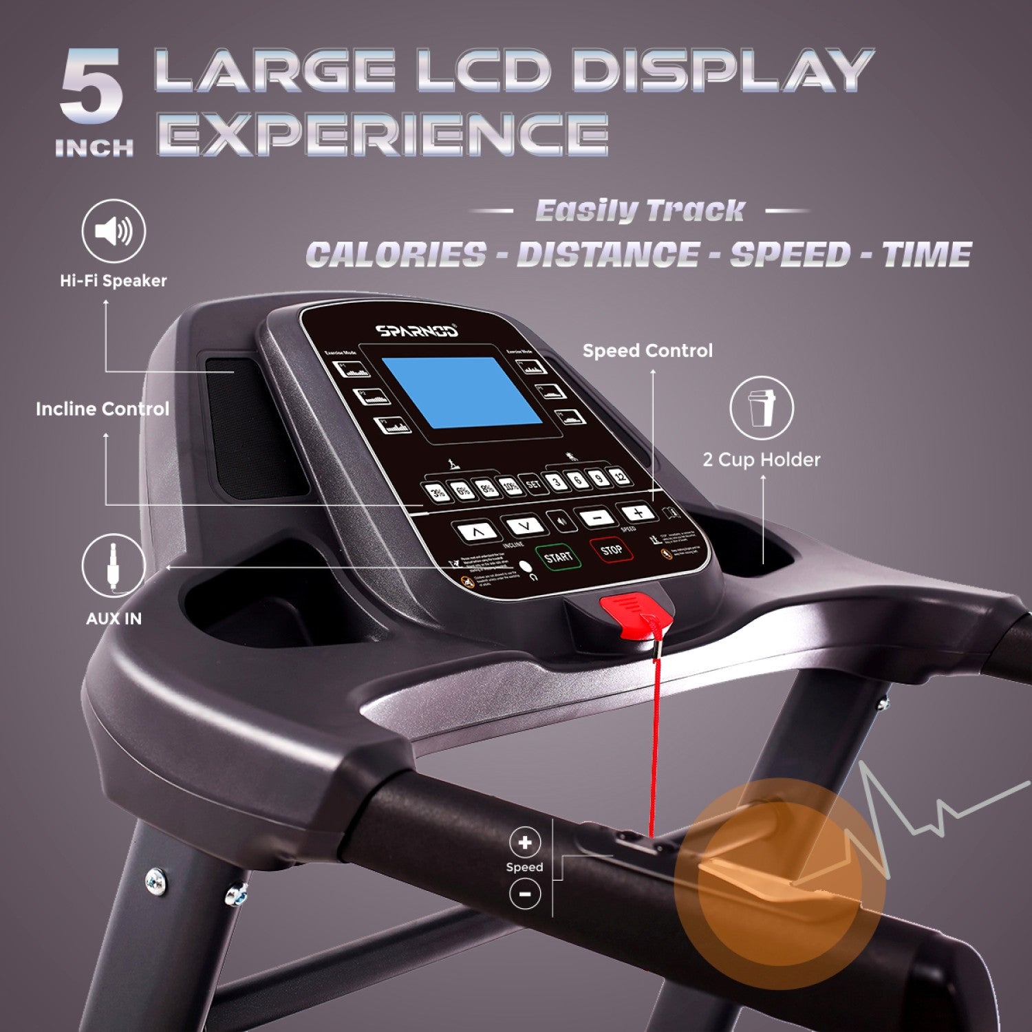 Auto Incline Treadmill STH-5300 5.5HP Peak 140kg 15% Auto Incline 16 km/h 18 Programs Hydraulic Fold Heart Rate Sensor - View 4