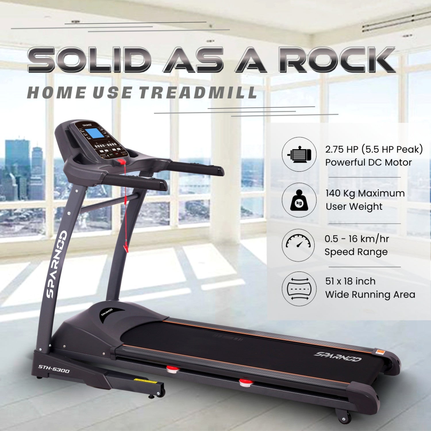 Auto Incline Treadmill STH-5300 5.5HP Peak 140kg 15% Auto Incline 16 km/h 18 Programs Hydraulic Fold Heart Rate Sensor - View 7