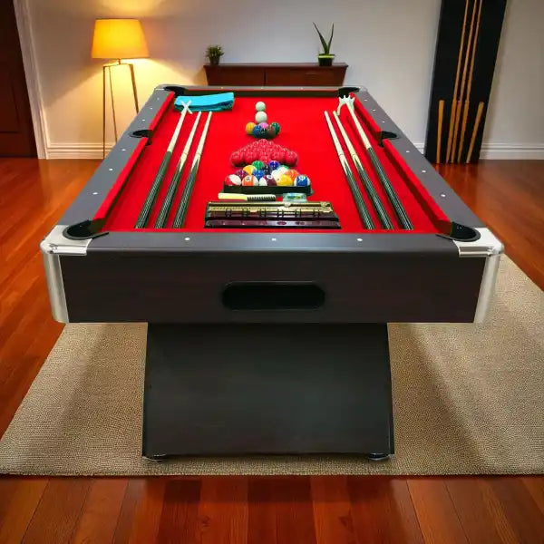 Billiard Table CAESAR 8FT Red Cloth Chrome Frame Auto Ball Return 150kg Full Accessories Professional Home Game Room - View 2