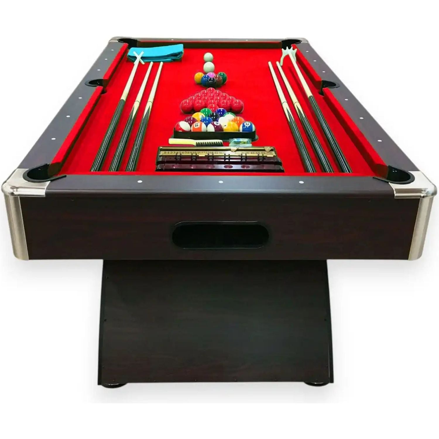 Billiard Table CAESAR 8FT Red Cloth Chrome Frame Auto Ball Return 150kg Full Accessories Professional Home Game Room