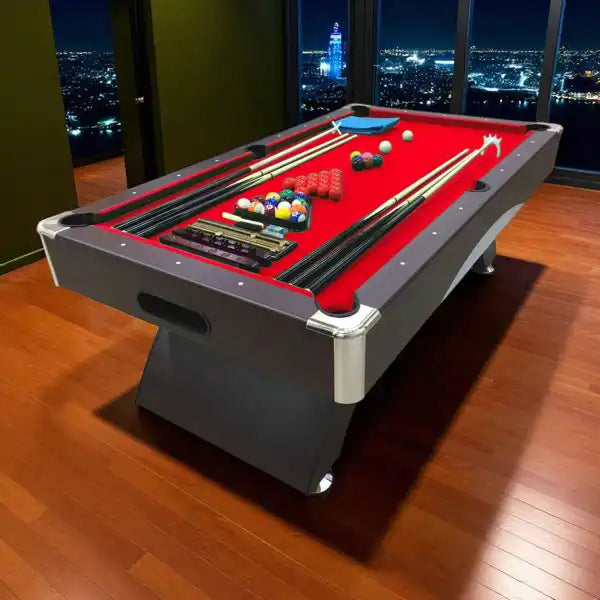 Billiard Table NAPOLEONE 7FT Red Cloth Chrome Accents Auto Ball Return 145kg Full Accessories Home Game Room - View 2
