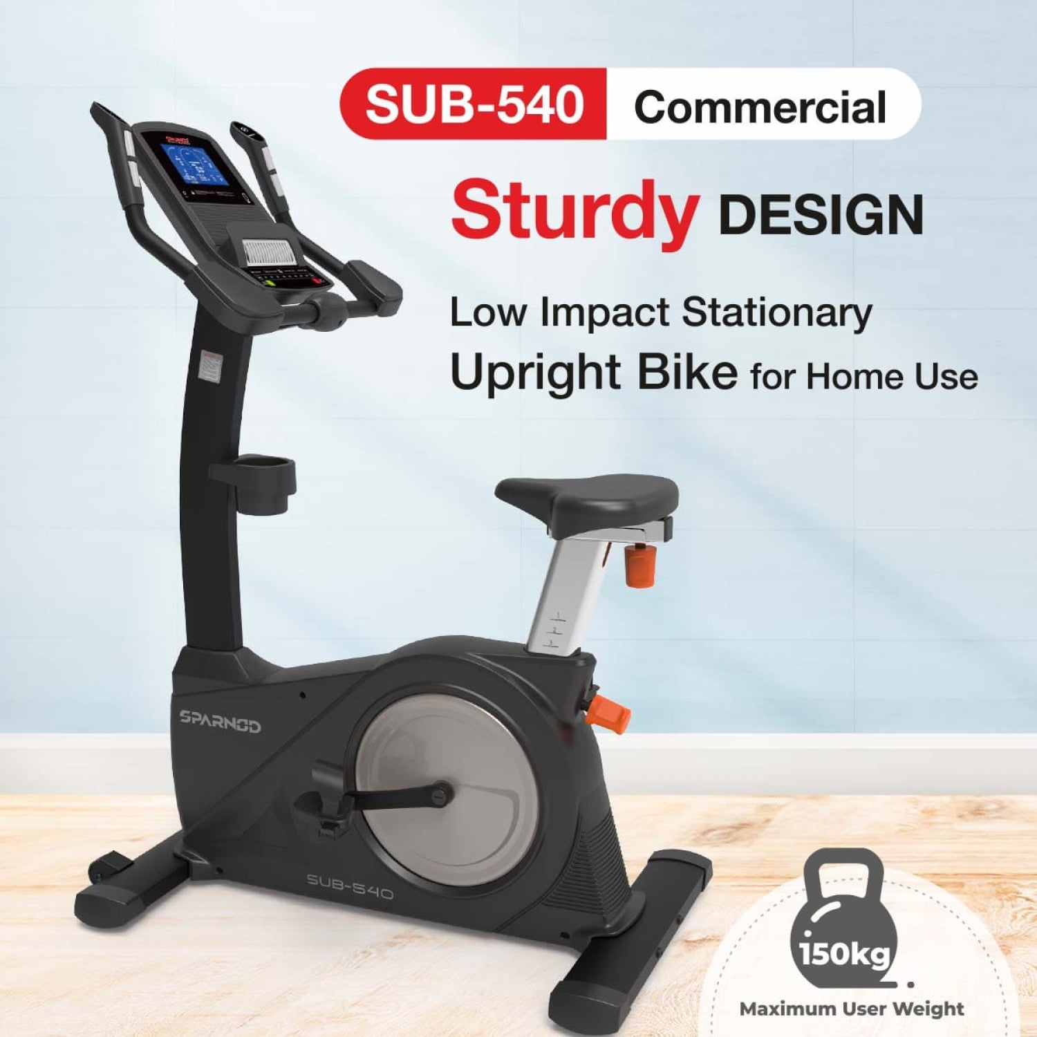 Commercial Upright Bike SUB-540 Self-Generator Electromagnetic 24 Resistance Levels 150KG 7" LCD 12 Programs Built-In Speakers USB - View 3