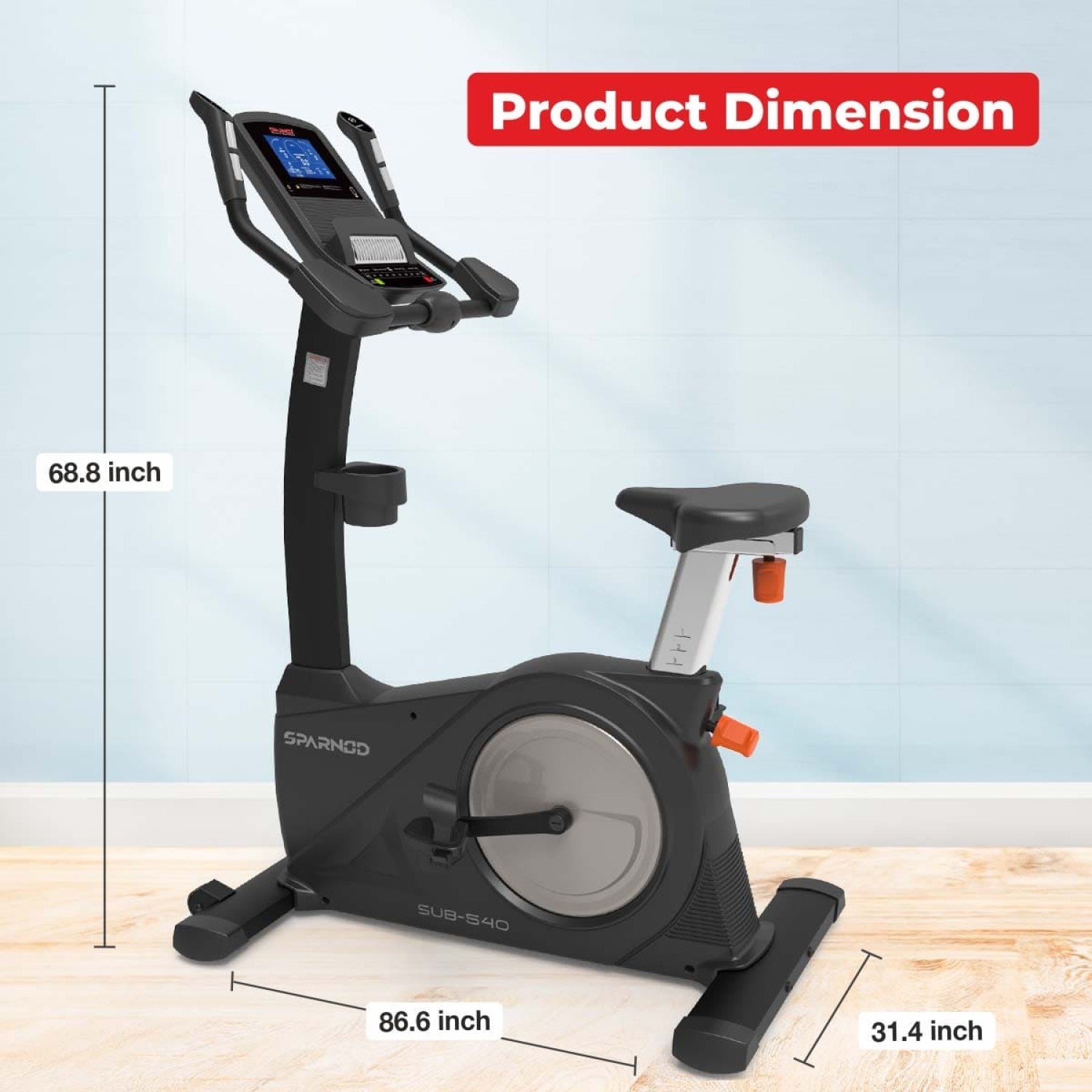 Commercial Upright Bike SUB-540 Self-Generator Electromagnetic 24 Resistance Levels 150KG 7" LCD 12 Programs Built-In Speakers USB - View 6