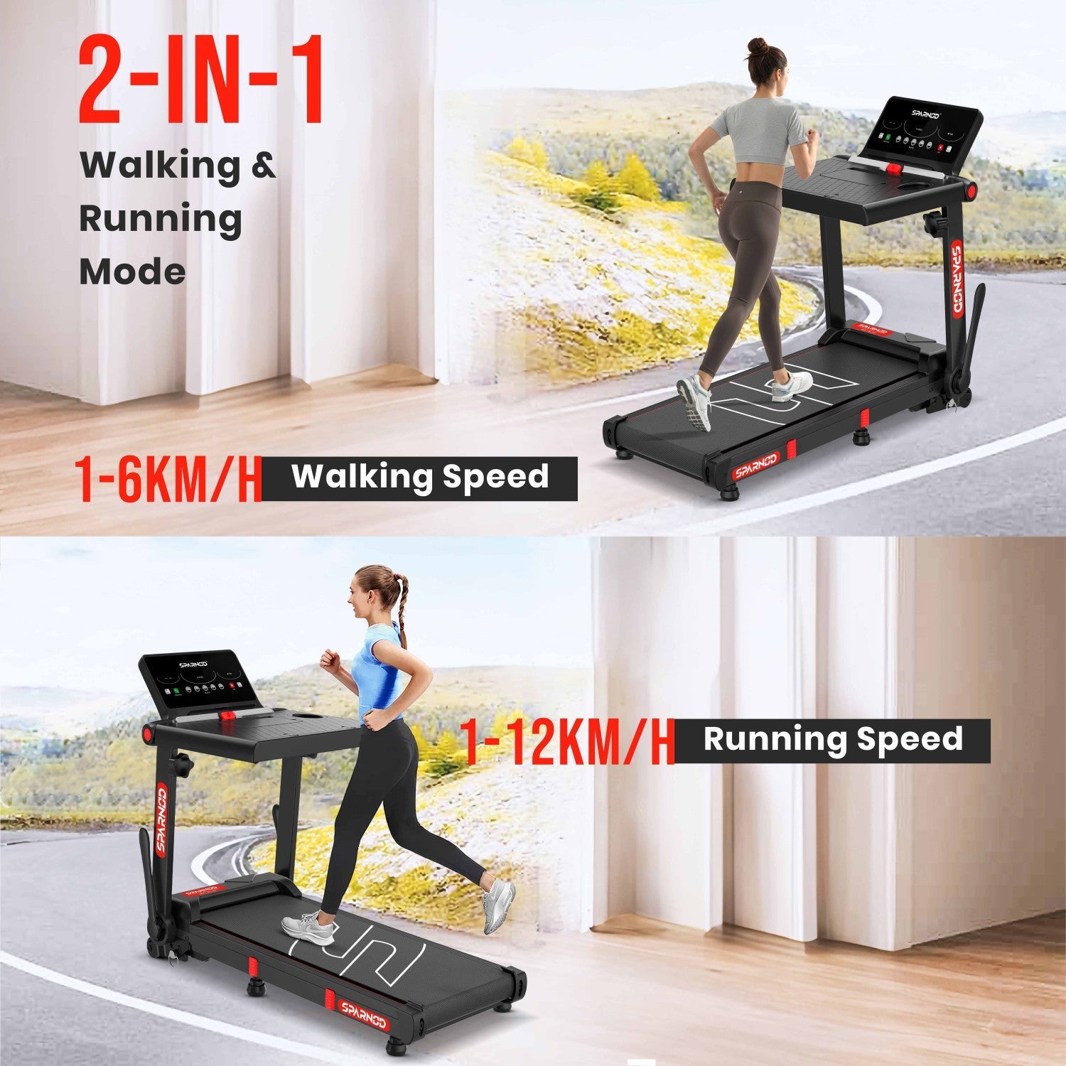 Desk Treadmill STH-3085 4HP DC Motor, 1-12km/h, Detachable Laptop Desk, 2-Level Incline, Heart Rate, Foldable, 100KG Capacity - View 5