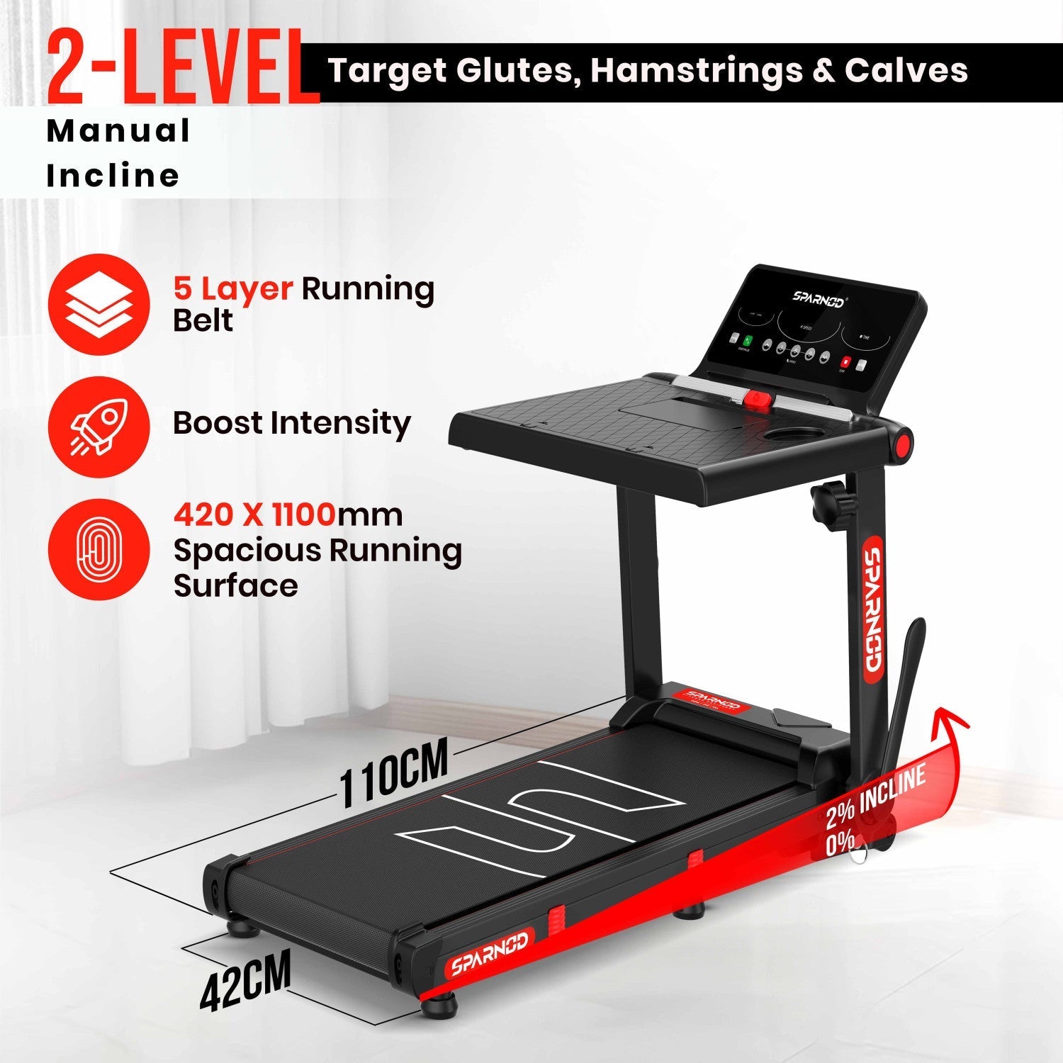 Desk Treadmill STH-3085 4HP DC Motor, 1-12km/h, Detachable Laptop Desk, 2-Level Incline, Heart Rate, Foldable, 100KG Capacity - View 7