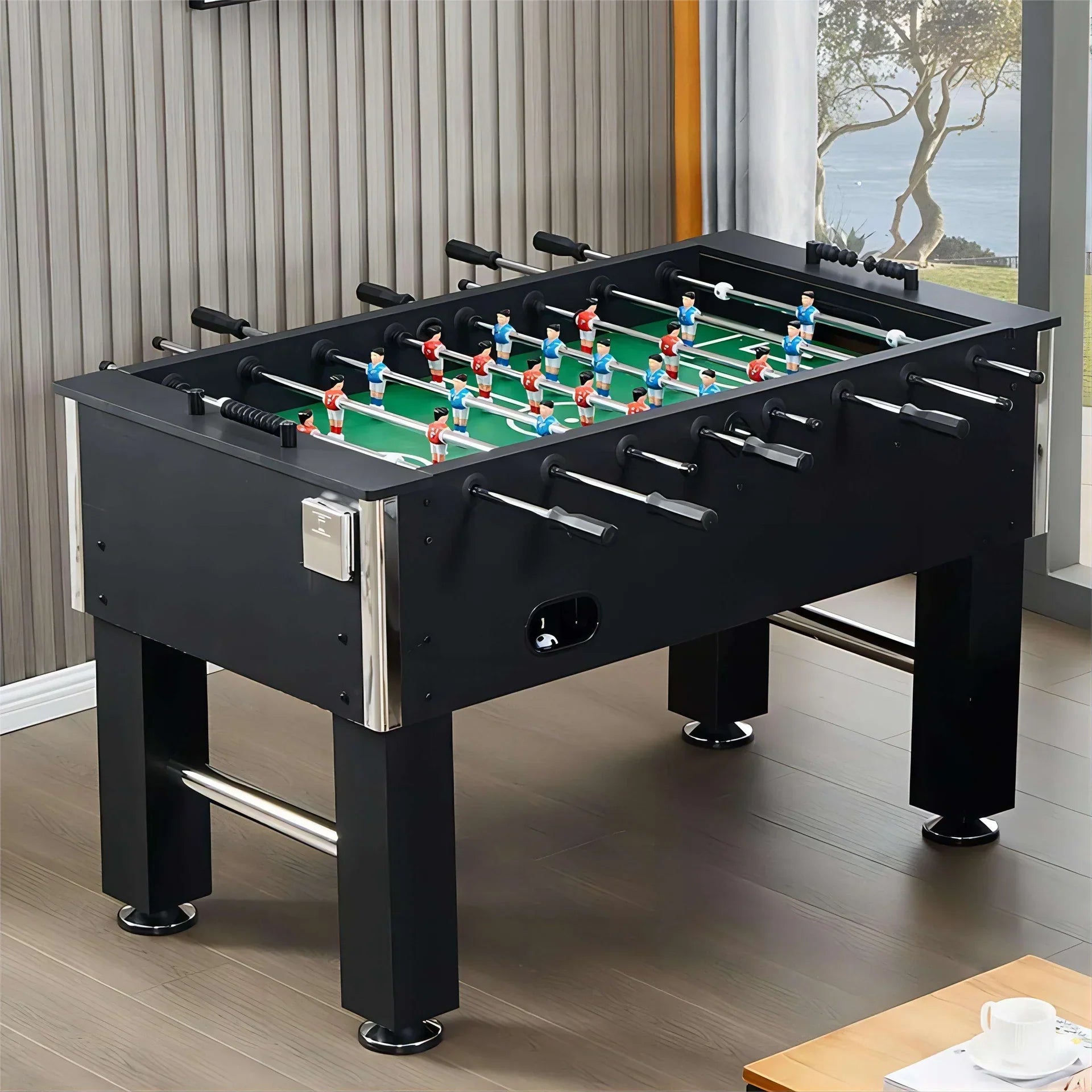 Foosball Table 55 Inch Full Size Soccer Game Table for Adults, Home and Office, Black Chrome, 50KG, ABS Players, 2 Balls Included - View 3
