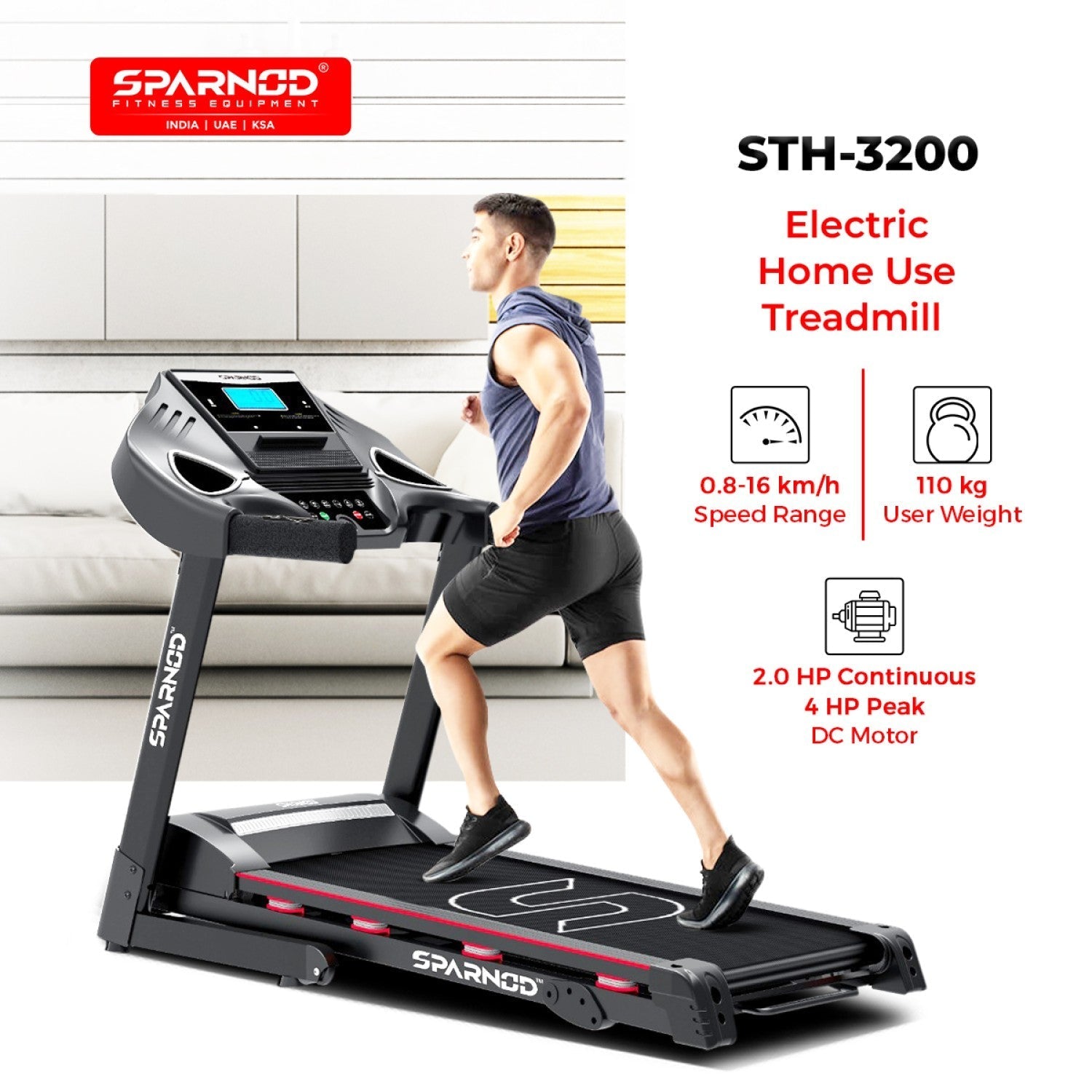 Home Treadmill STH-3200 4HP Peak DC Motor 16 km/h 110kg Hydraulic Foldable 12 Programs LCD Screen 8 Spring Shock Absorption - View 2