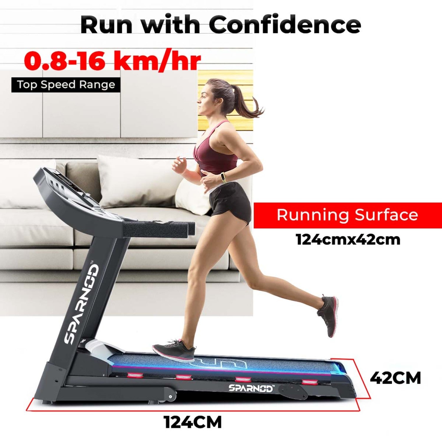 Home Treadmill STH-3200 4HP Peak DC Motor 16 km/h 110kg Hydraulic Foldable 12 Programs LCD Screen 8 Spring Shock Absorption - View 3