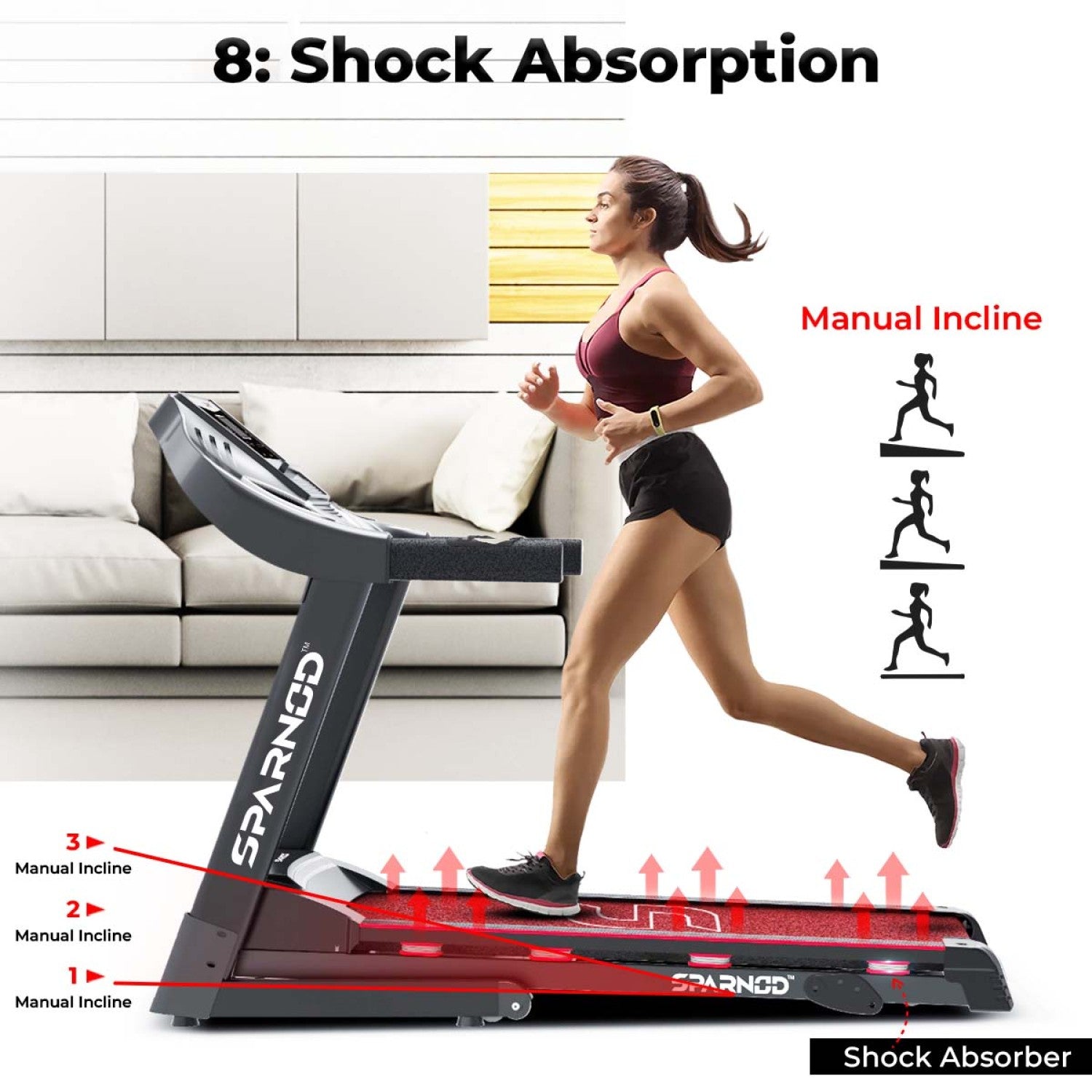 Home Treadmill STH-3200 4HP Peak DC Motor 16 km/h 110kg Hydraulic Foldable 12 Programs LCD Screen 8 Spring Shock Absorption - View 6
