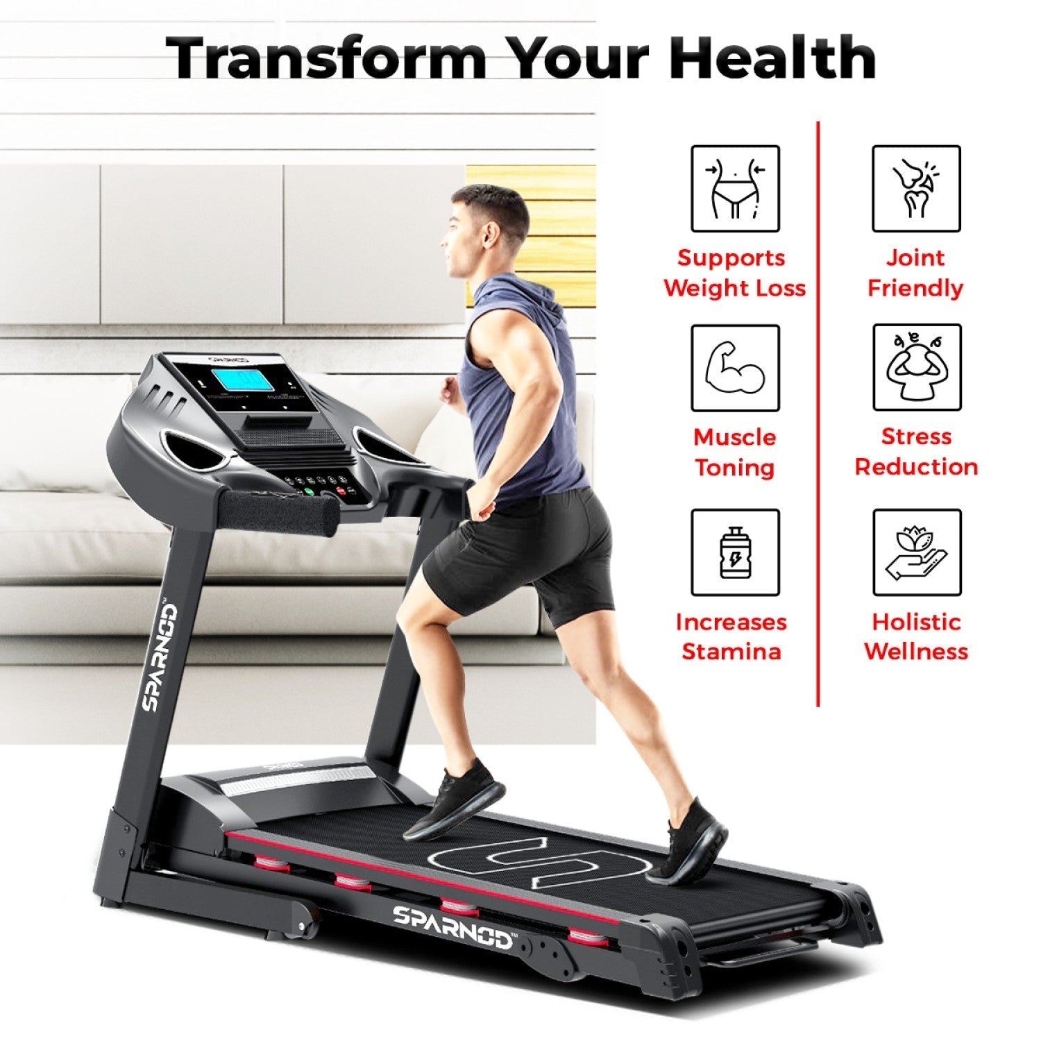 Home Treadmill STH-3200 4HP Peak DC Motor 16 km/h 110kg Hydraulic Foldable 12 Programs LCD Screen 8 Spring Shock Absorption - View 7