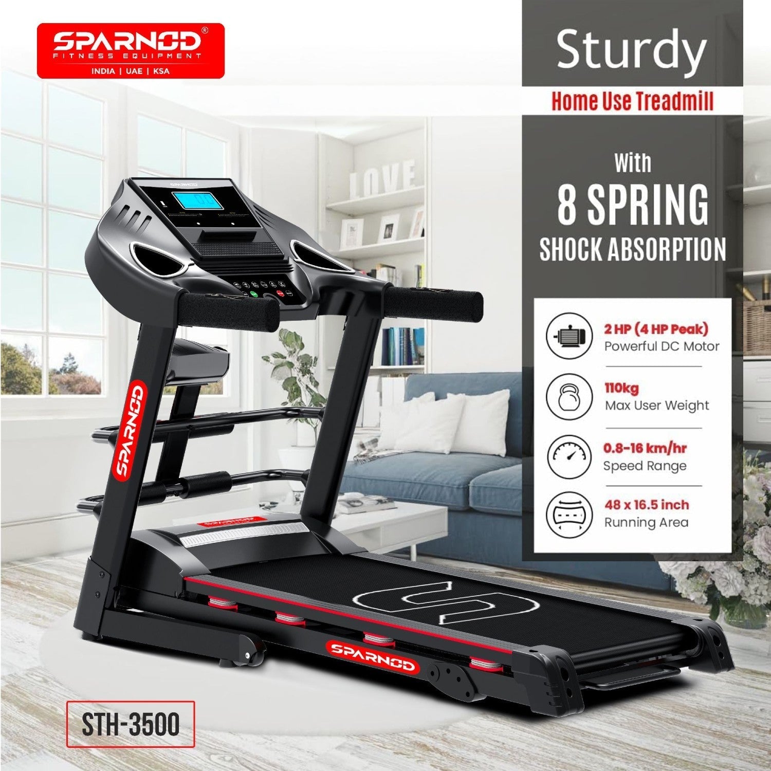 Home Treadmill STH-3500 4HP Peak DC Motor 16 km/h 110kg Hydraulic Foldable Massager Dumbbells Situp Stand LCD Screen - View 3