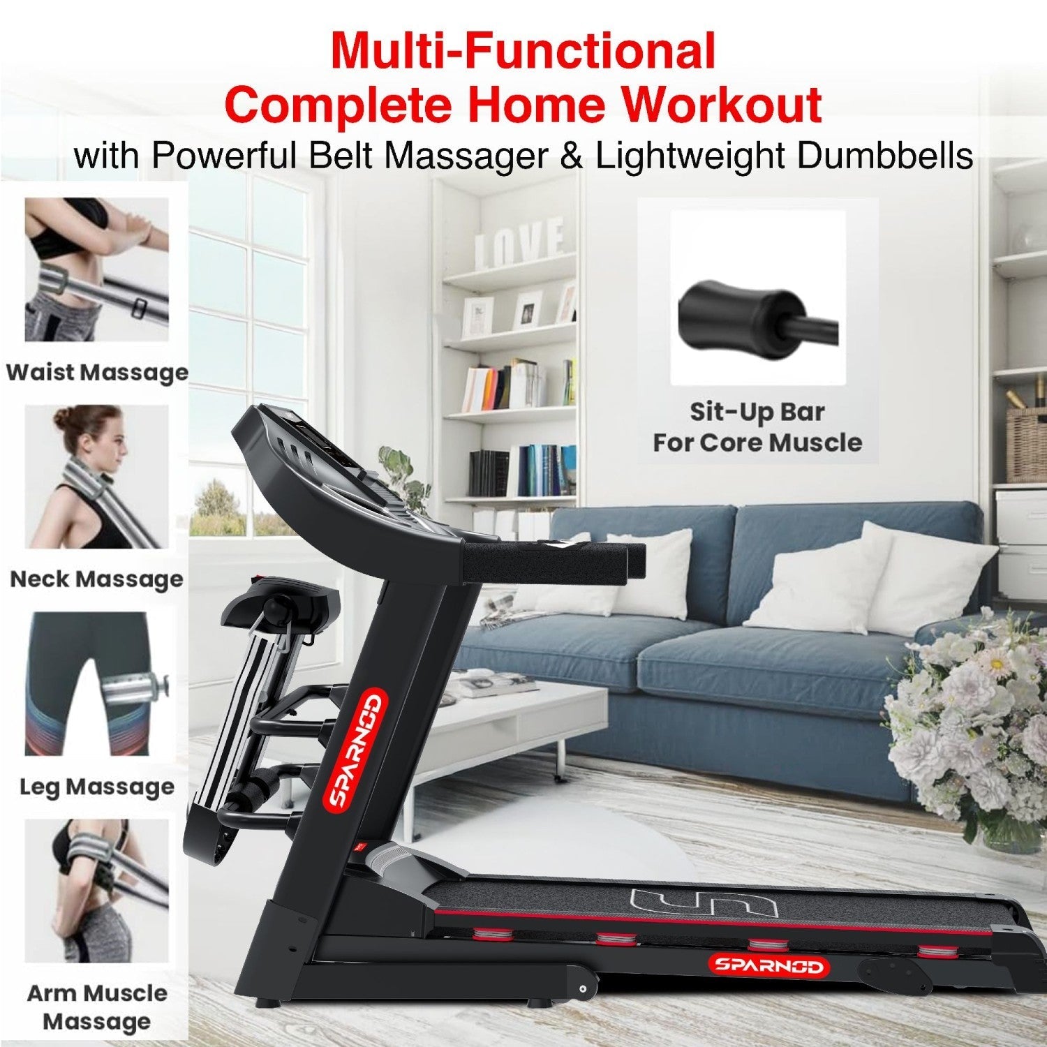 Home Treadmill STH-3500 4HP Peak DC Motor 16 km/h 110kg Hydraulic Foldable Massager Dumbbells Situp Stand LCD Screen - View 5