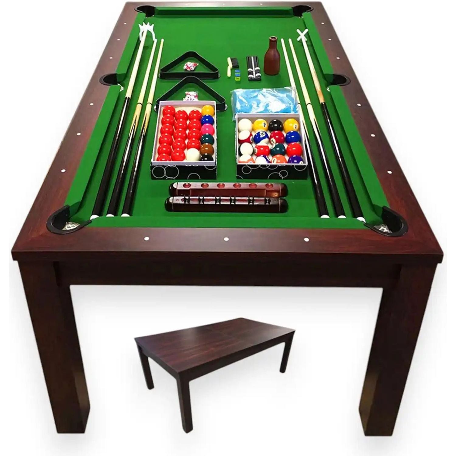 Pool Dining Table 7FT 2-in-1 Billiards and Dining Conversion MDF 145kg Retractable Pockets Full Accessories Home