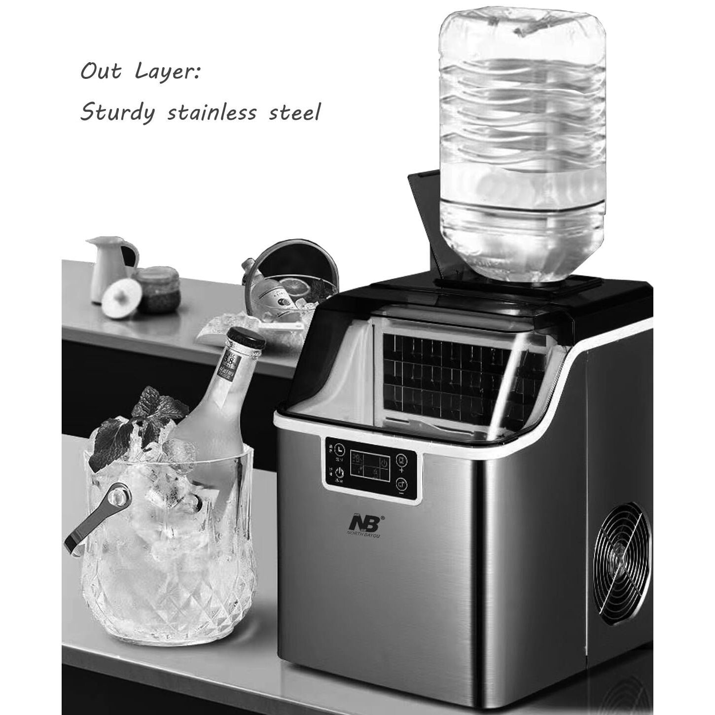 NB Stainless Steel Countertop Ice Maker with Self-Cleaning