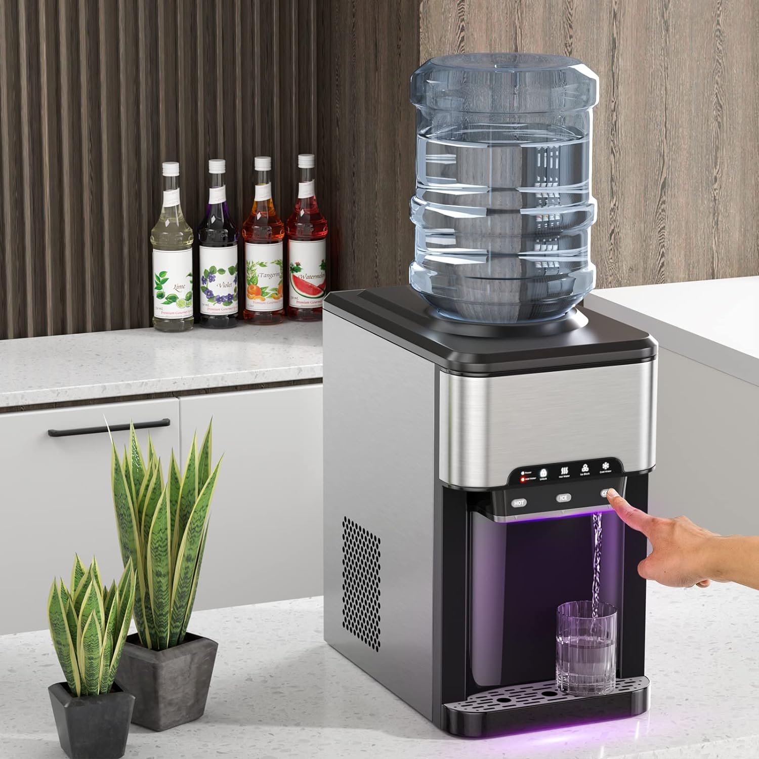 UAE Stall Water Dispenser Countertop, Cold & Hot Countertop Water Dispenser with Ice Maker, 12 Cubes/8Mins,Stainless Steel Construction