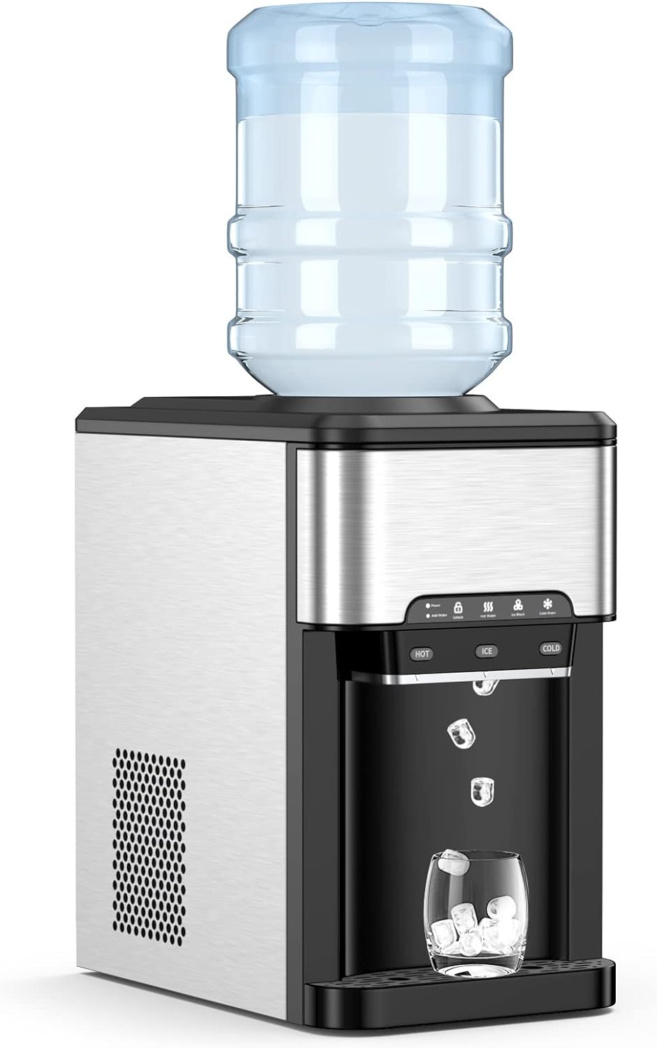 UAE Stall Water Dispenser Countertop, Cold & Hot Countertop Water Dispenser with Ice Maker, 12 Cubes/8Mins,Stainless Steel Construction