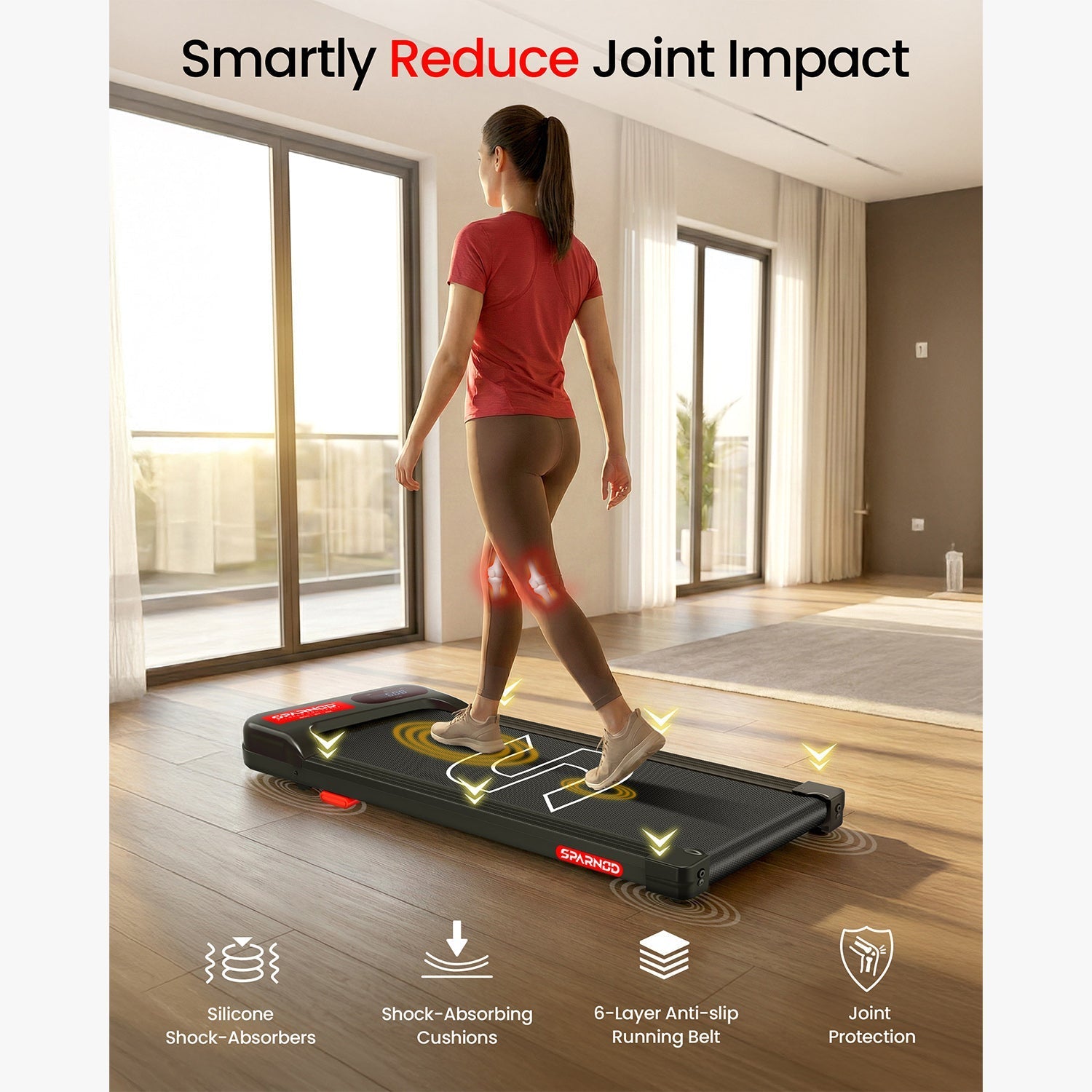 Walking Pad STH-3001 Home Treadmill 2.5HP DC Motor 1-6km/h No Assembly Deck Shock Absorption LED Display 90KG Capacity Black - View 2
