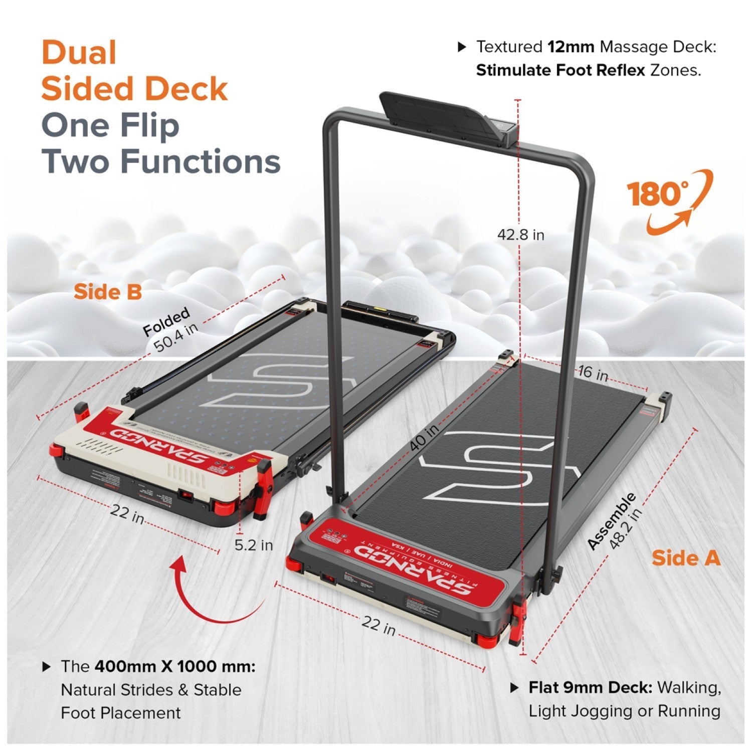 Walking Pad Treadmill STH-3007 3-in-1 Double Sided, 2.5HP, 1-12km/h, Acupressure Massage, Foldable, LED Display, 120KG Capacity - View 4