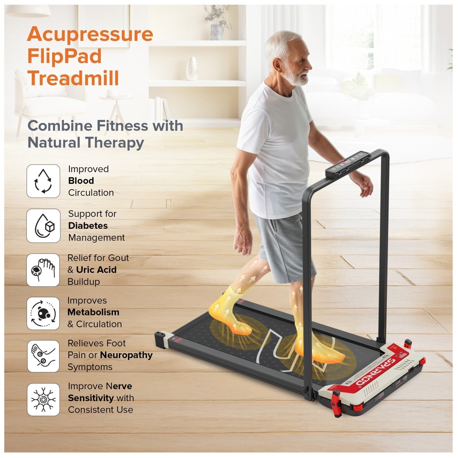Walking Pad Treadmill STH-3007 3-in-1 Double Sided, 2.5HP, 1-12km/h, Acupressure Massage, Foldable, LED Display, 120KG Capacity - View 6