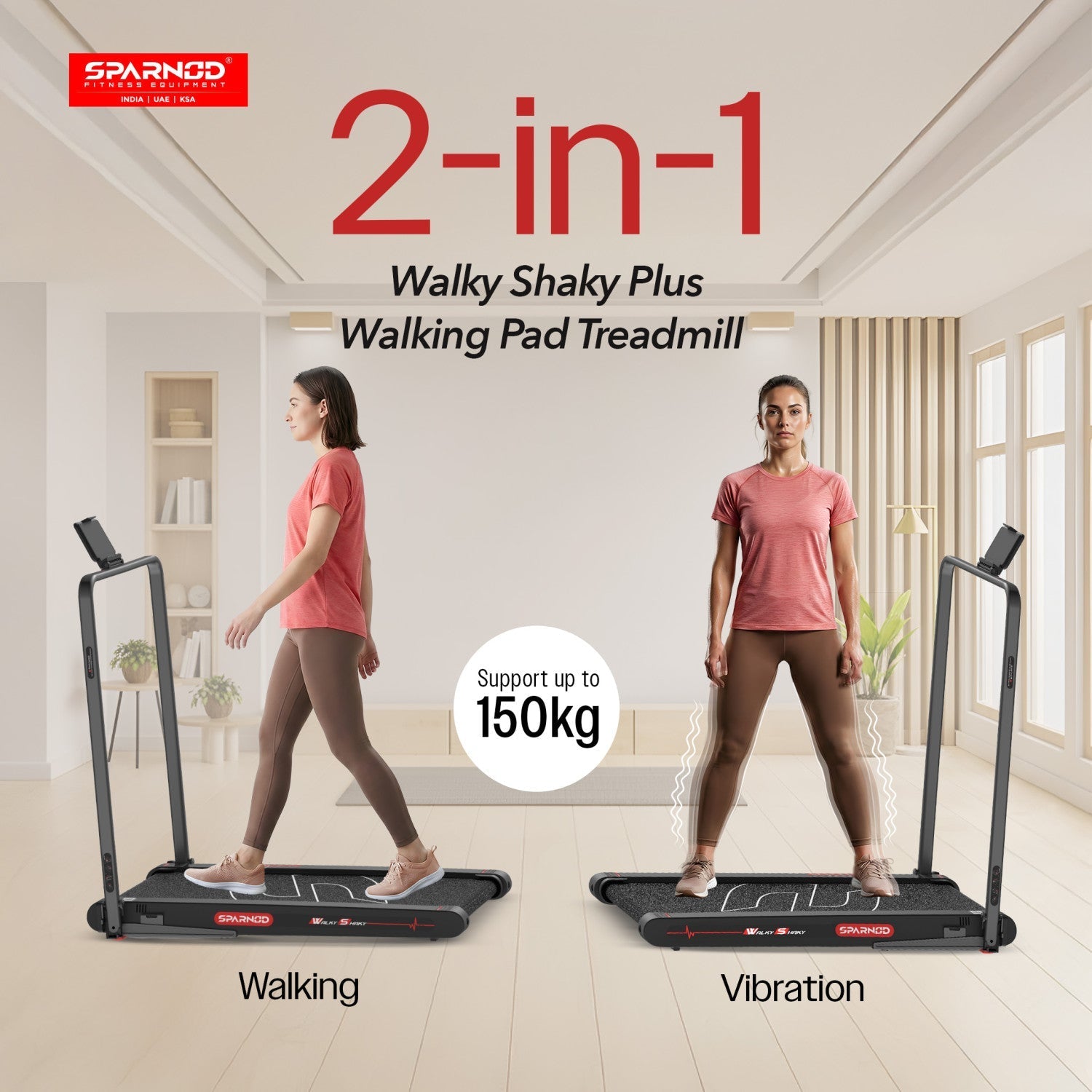 Walking Pad WalkyShaky Plus 3HP Foldable Treadmill 0.3-6KM/H 150KG 4 Vibration Modes Remote Tablet Holder No Assembly - View 3