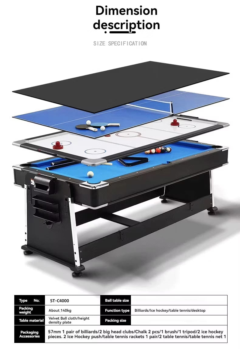 4 in 1 Billiard Pool Table 7ft MDF Multi-Function Indoor Game Table with Wooden Balls and Solid Cues - View 11