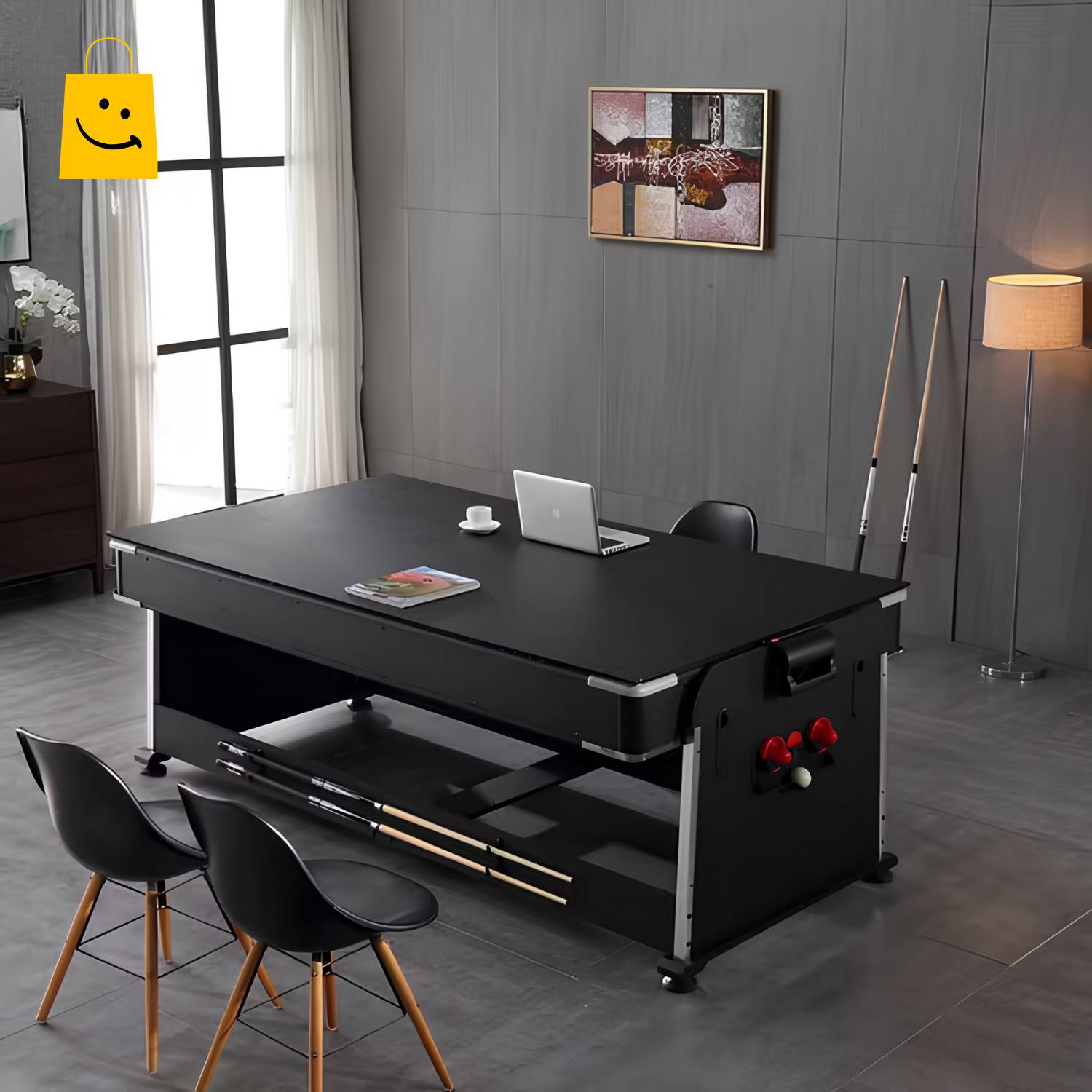 4 in 1 Billiard Pool Table 7ft MDF Multi-Function Indoor Game Table with Wooden Balls and Solid Cues - View 3