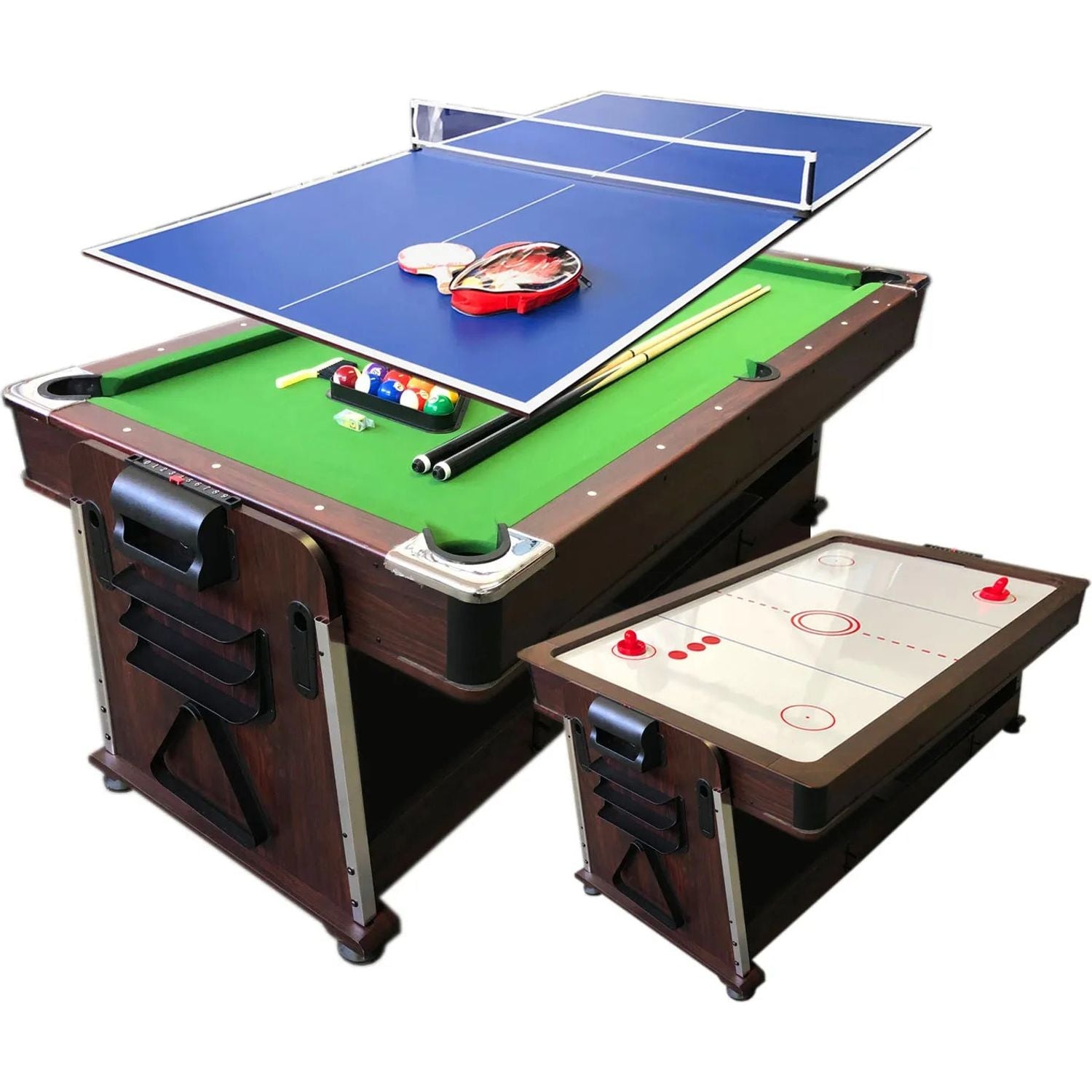 4-in-1 Game Table Matthew 7FT - Pool + Air Hockey + Table Tennis + Dining with Benches, Electric Air Motor, Full Accessories
