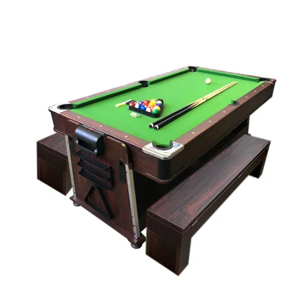 7FT Multi Game Table Mattew Pool Air Hockey Table Tennis Dining 145KG Electric Motor Dark Brown Benches Included - View 2