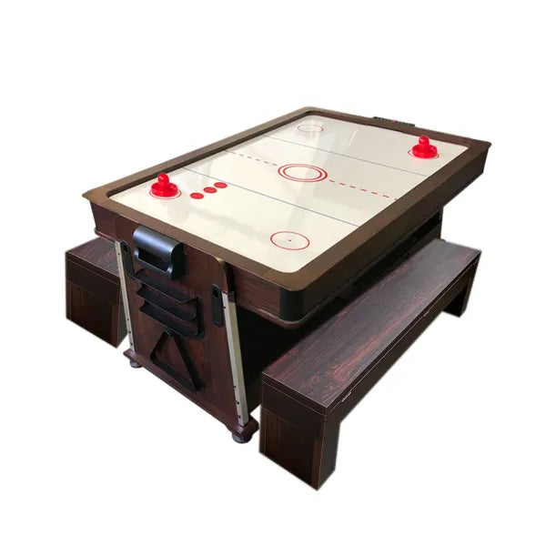 7FT Multi Game Table Mattew Pool Air Hockey Table Tennis Dining 145KG Electric Motor Dark Brown Benches Included - View 3