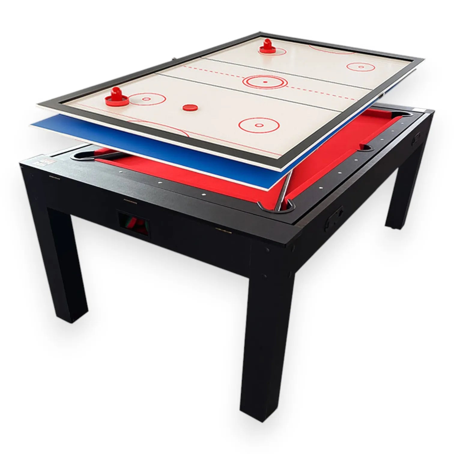 7FT Multi Game Table Strike Pool Billiards Air Hockey Table Tennis Rotating System 145KG MDF Black 220V Motor