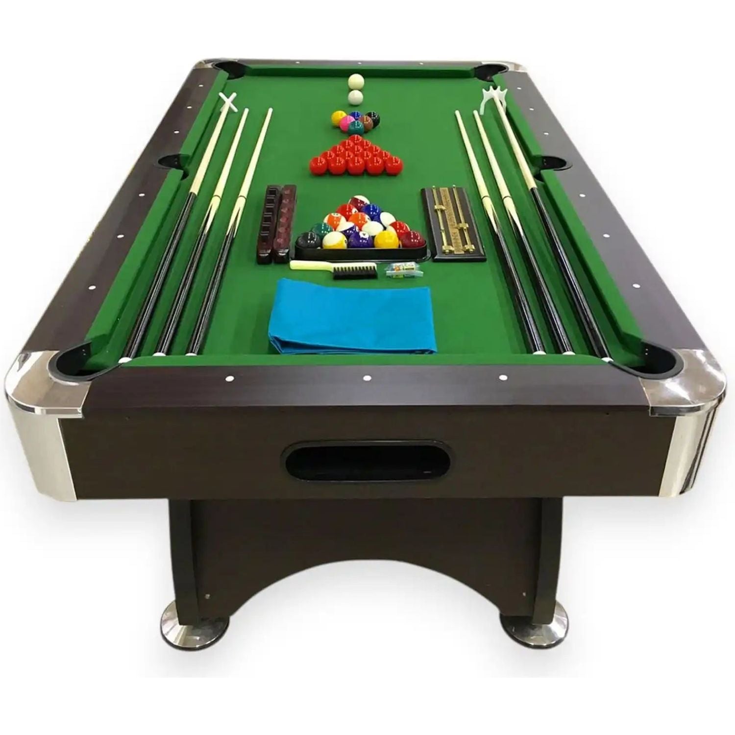 7FT Pool Table Green Season - Green Cloth, Chrome Accents, Auto Ball Return, 145kg, Full Accessories, 6 Cues, Scoreboard Included