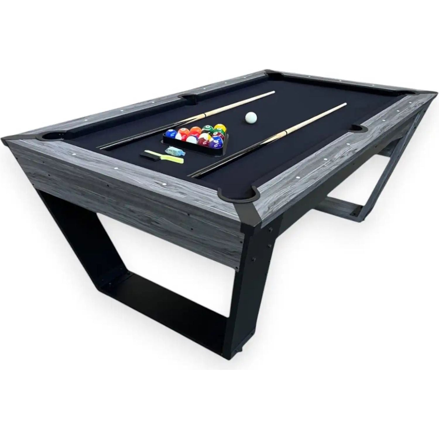 7FT Pool Table Neptune - Black Cloth, Gray Laminate, MDF Frame, 150kg, Height Adjustable Feet, Full Accessories Included