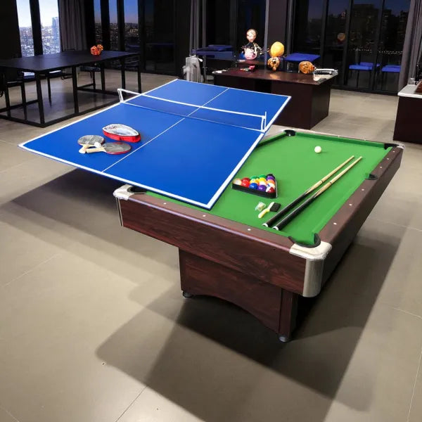 7FT Pool Table Sirio 2-in-1 Dark Brown Green Cloth 145KG Auto Ball Return Table Tennis Top Full Accessories UAE - View 2