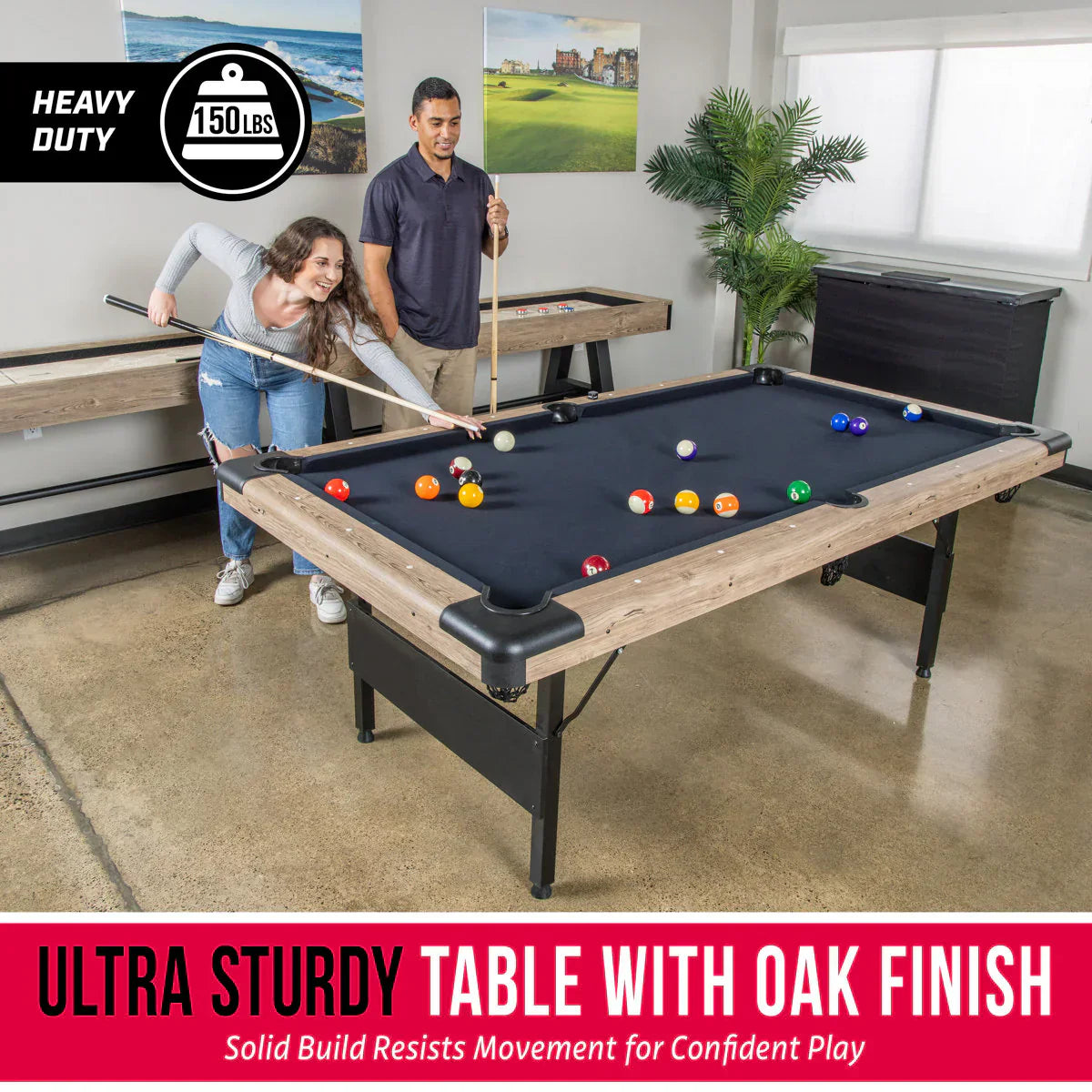 7ft Portable Pool Table | No Assembly Folding Billiard Table | Oak Finish | Full Accessory Set - View 4