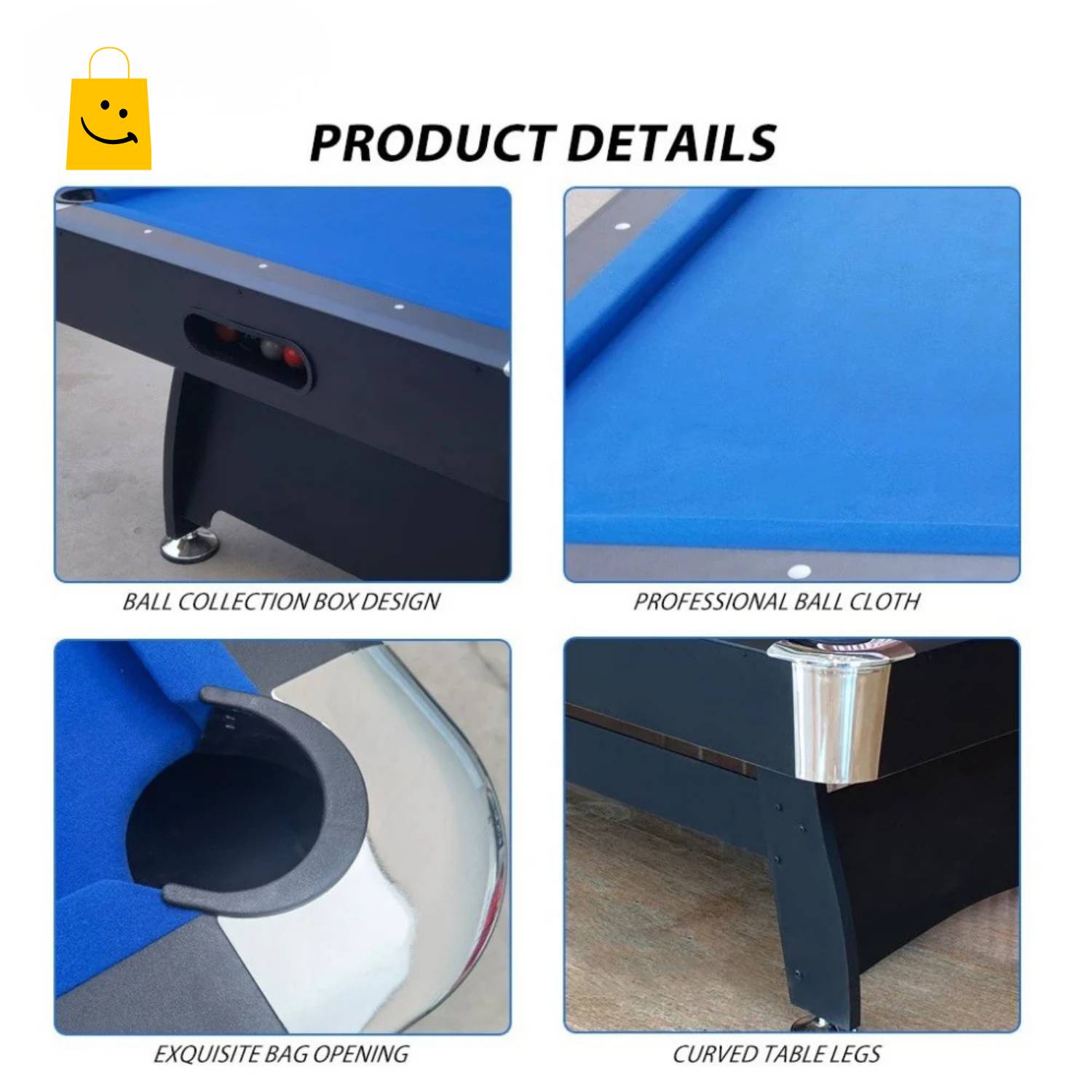 8ft Pool Table Auto Ball Return 15mm MDF Blue Velvet Indoor Billiards Table with Full Accessory Set - View 5