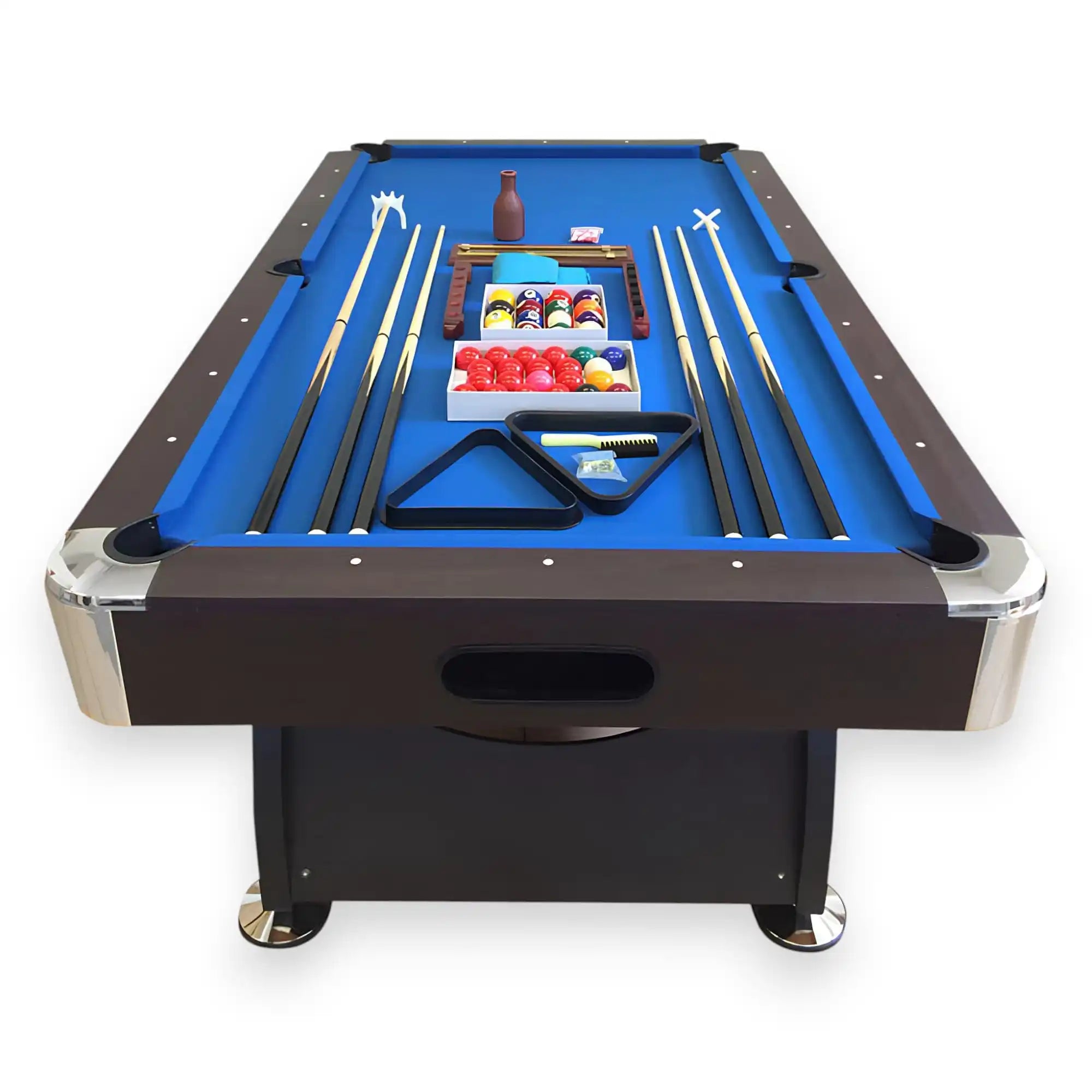 8FT Pool Table Billiard Table - Chrome Accents, Green Blue or Red Cloth, Auto Ball Return, Full Accessories, 6 Cues, Scoreboard Included - View 2