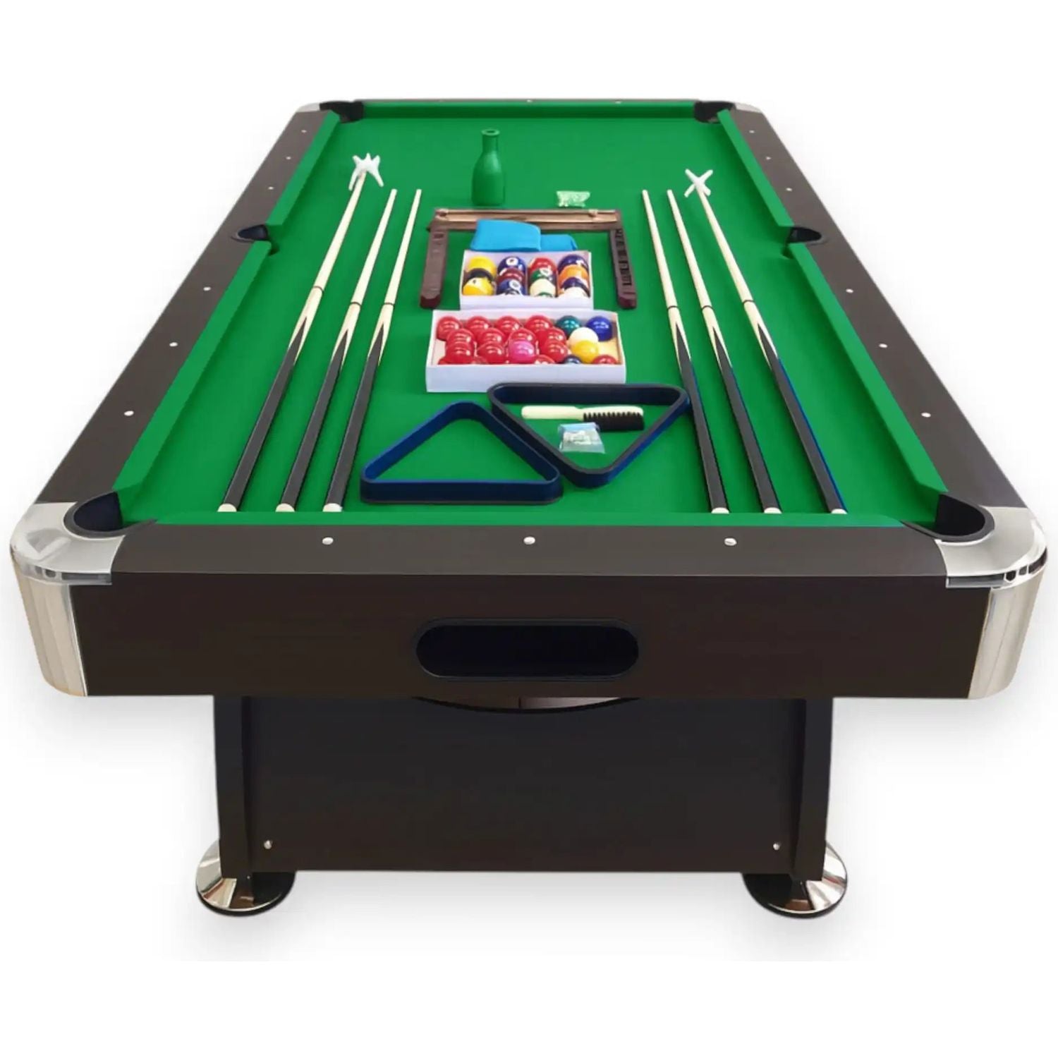 8FT Pool Table Billiard Table - Chrome Accents, Green Blue or Red Cloth, Auto Ball Return, Full Accessories, 6 Cues, Scoreboard Included