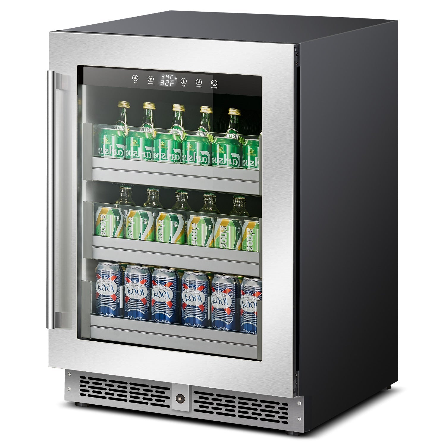 Wine Refrigerator, Built-in Under Counter, Stainless Steel Beverage Cooler,145L,154 Cans Capacity - COOLBABY