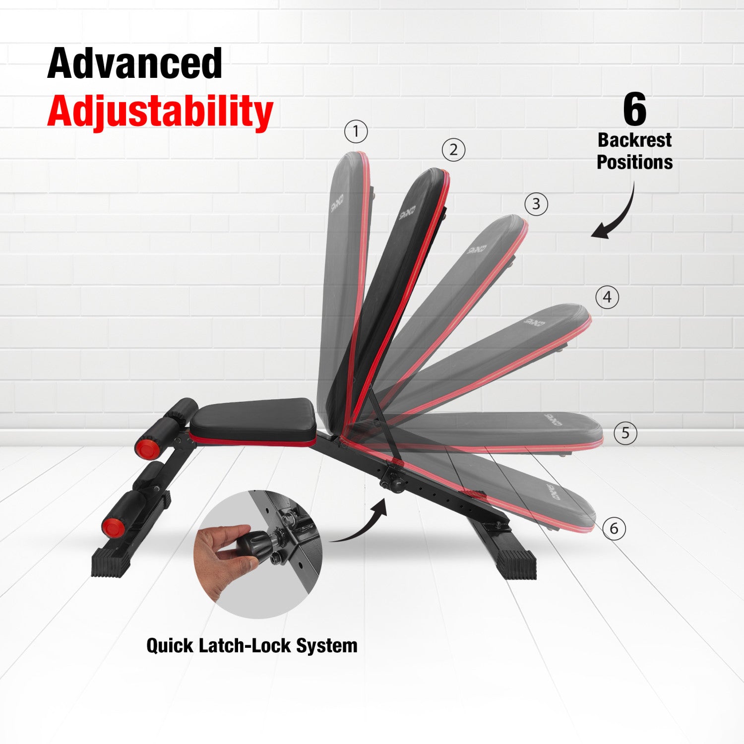 Adjustable Weight Bench SWB-60 300KG Capacity 6 Positions Flat Incline Decline Alloy Steel PU Leather Foam Rollers Home Gym - View 3