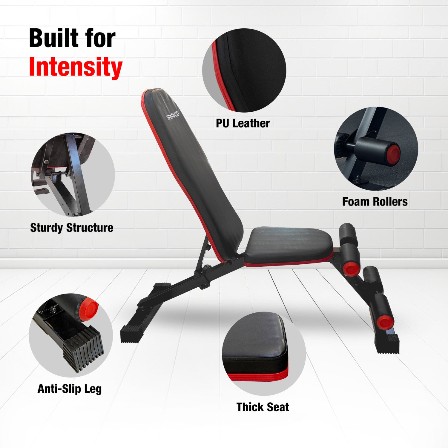 Adjustable Weight Bench SWB-60 300KG Capacity 6 Positions Flat Incline Decline Alloy Steel PU Leather Foam Rollers Home Gym - View 4