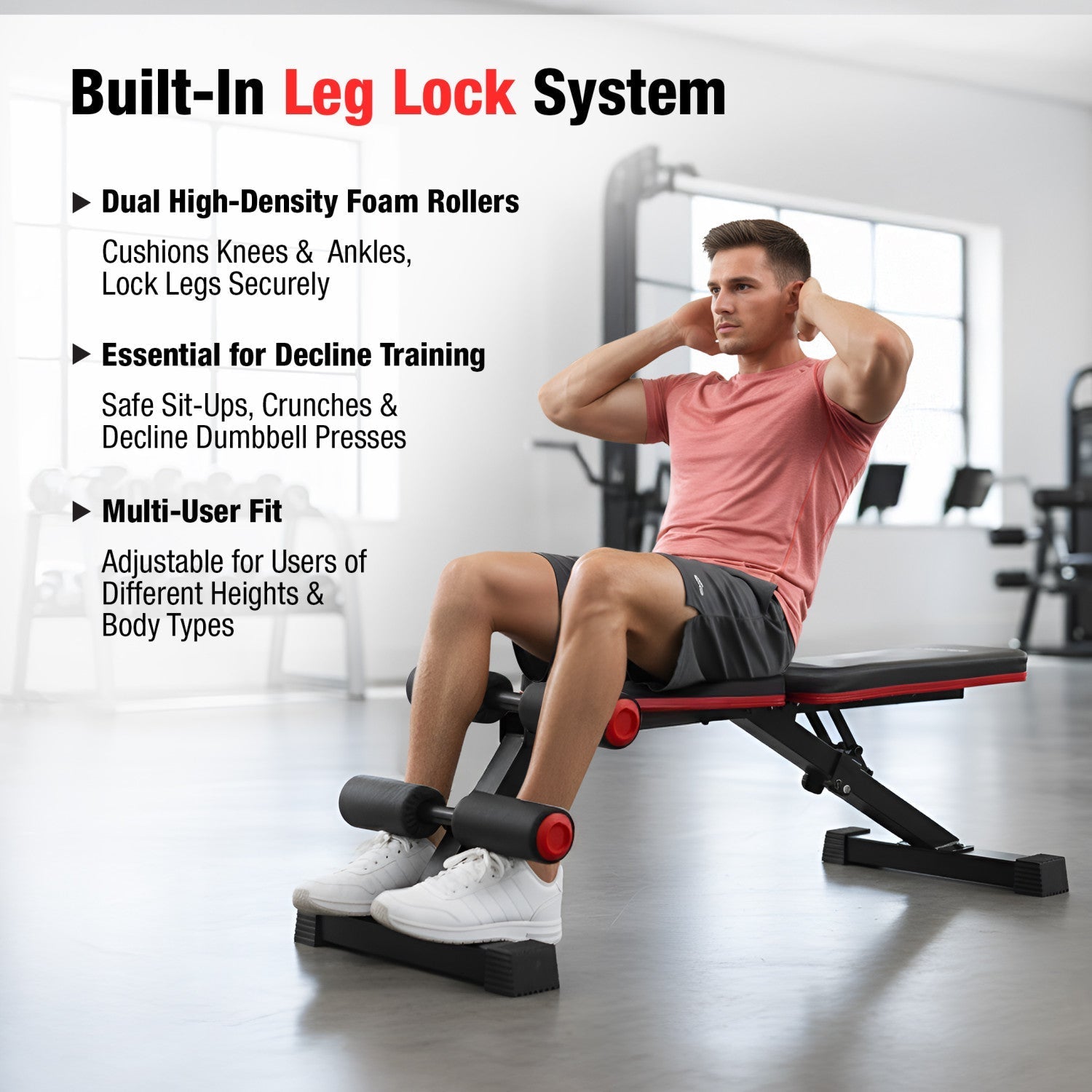 Adjustable Weight Bench SWB-60 300KG Capacity 6 Positions Flat Incline Decline Alloy Steel PU Leather Foam Rollers Home Gym - View 5